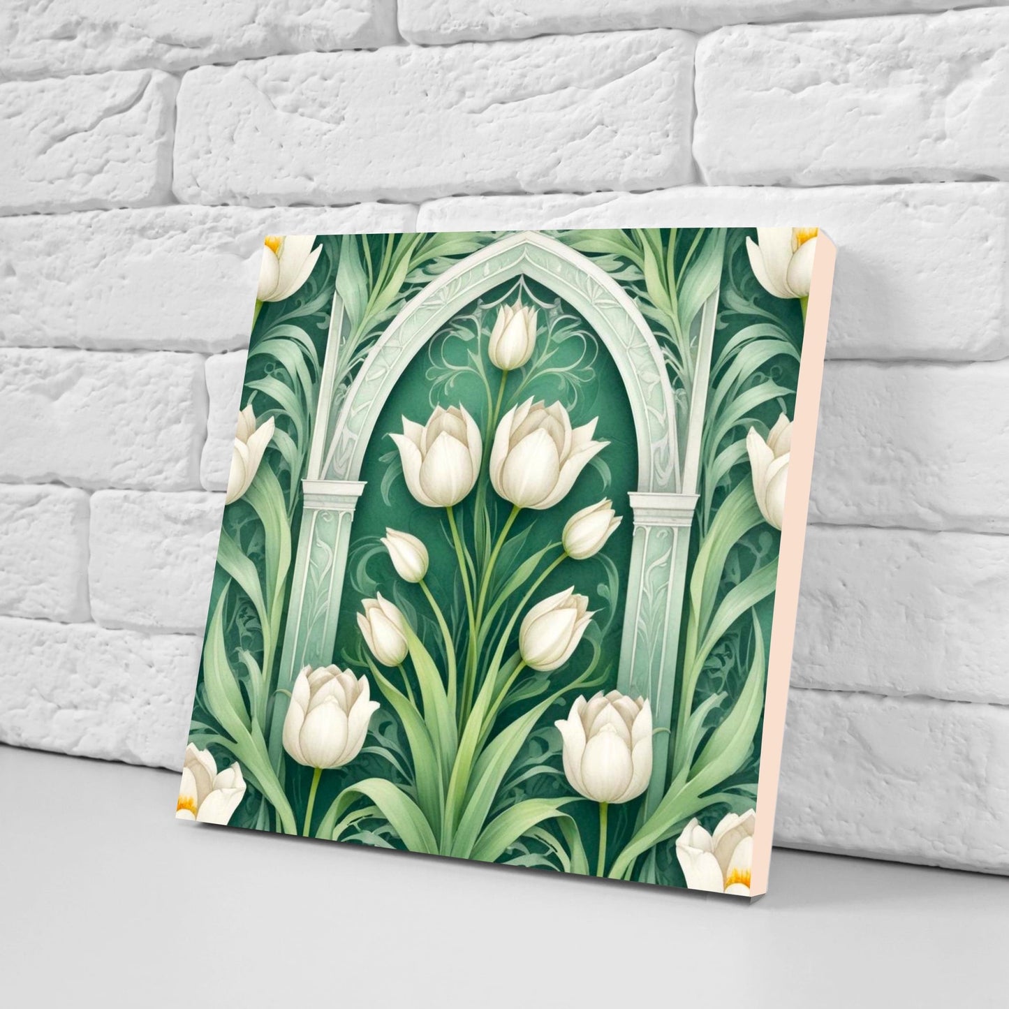 Art Nouveau Flower Ceramic Tiles - Set of 2 Art Nouveau Wall Decor Tiles - Kitchen Backsplash Tiles, Table Decorative Tiles, Bathroom Tiles