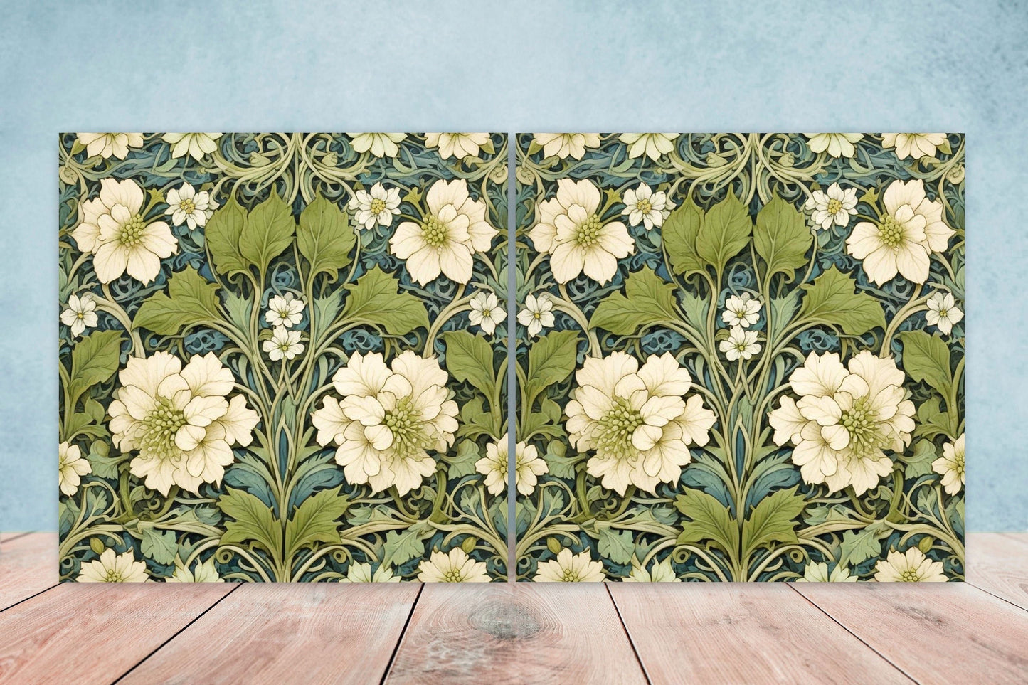 Art Nouveau Flower Ceramic tiles - Set of 2 Art Nouveau Wall Decor Tiles - Kitchen Backsplash Tiles, Table Decorative Tiles, Bathroom Tiles