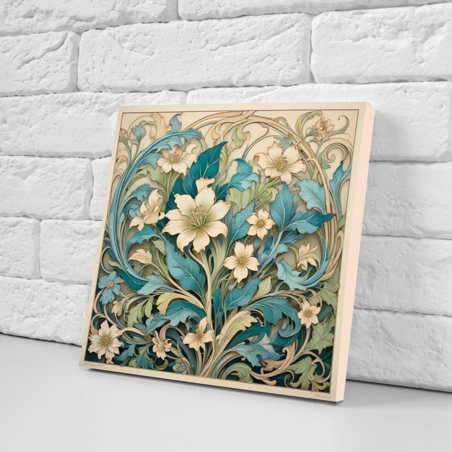 Art Nouveau Flower Ceramic Tiles - Set of 2 Art Nouveau Wall Decor Tiles - Kitchen Backsplash Tiles, Table Decorative Tiles, Bathroom Tiles