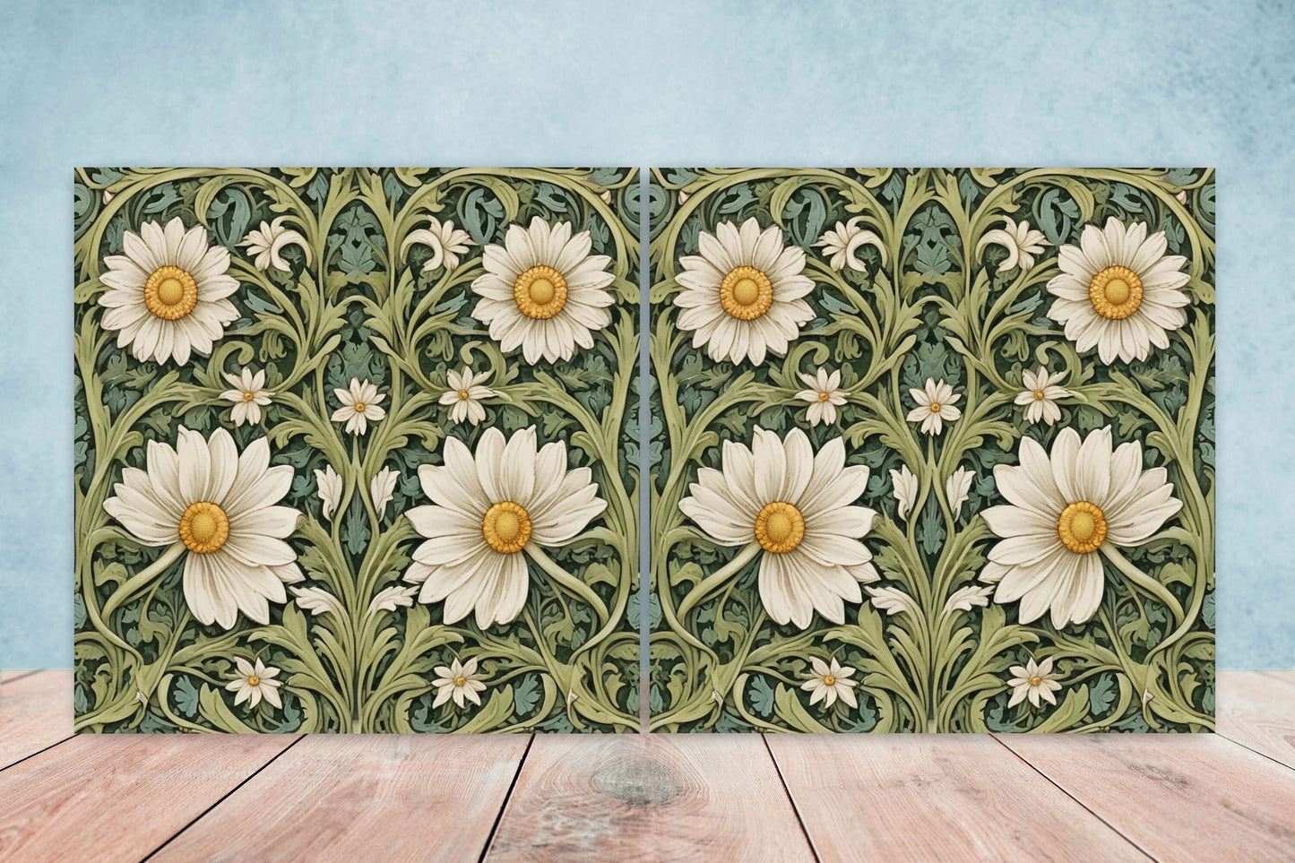 Art Nouveau Flower Ceramic tiles - Set of 2 Art Nouveau Wall Decor Tiles - Kitchen Backsplash Tiles, Table Decorative Tiles, Bathroom Tiles