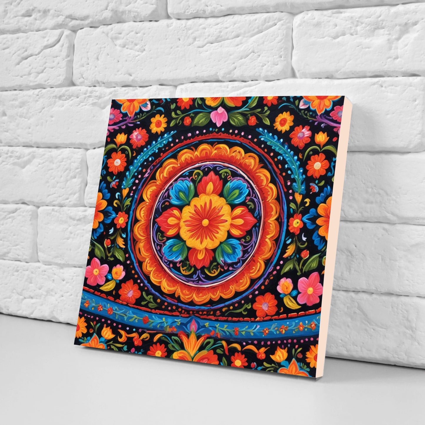 Mexican Ceramic tiles - Set of 2 Mexican Folk design Wall Decor Tiles, Flower Tiles, Floral Print - Kitchen Backsplash Tiles, Bathroom Tiles