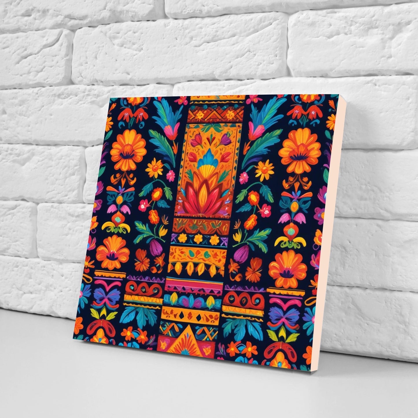 Mexican Ceramic tiles - Set of 2 Mexican Folk design Wall Decor Tiles, Flower Tiles, Kitchen Backsplash Tiles, Bathroom Tiles