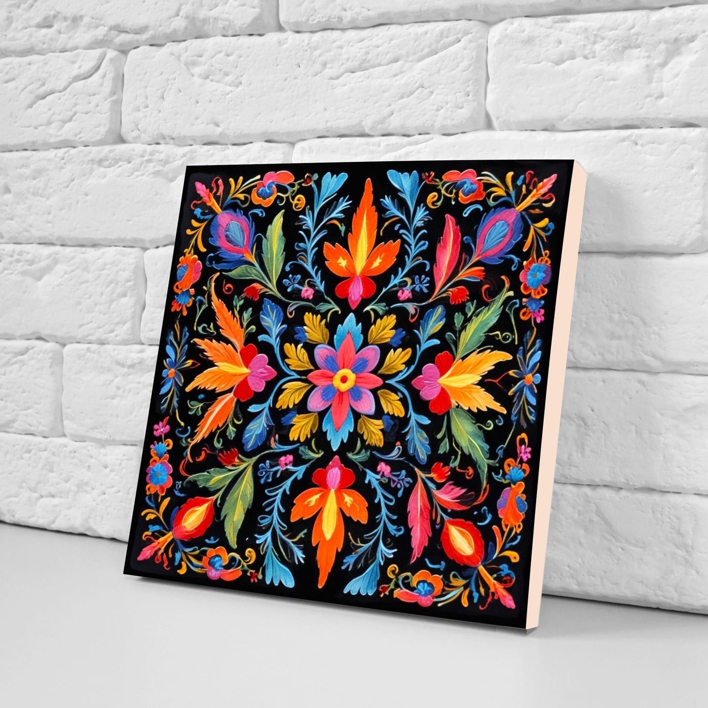 Mexican Ceramic tiles - Set of 2 Mexican Folk design Wall Decor Tiles, Flower Tiles, Kitchen Backsplash Tiles, Bathroom Tiles
