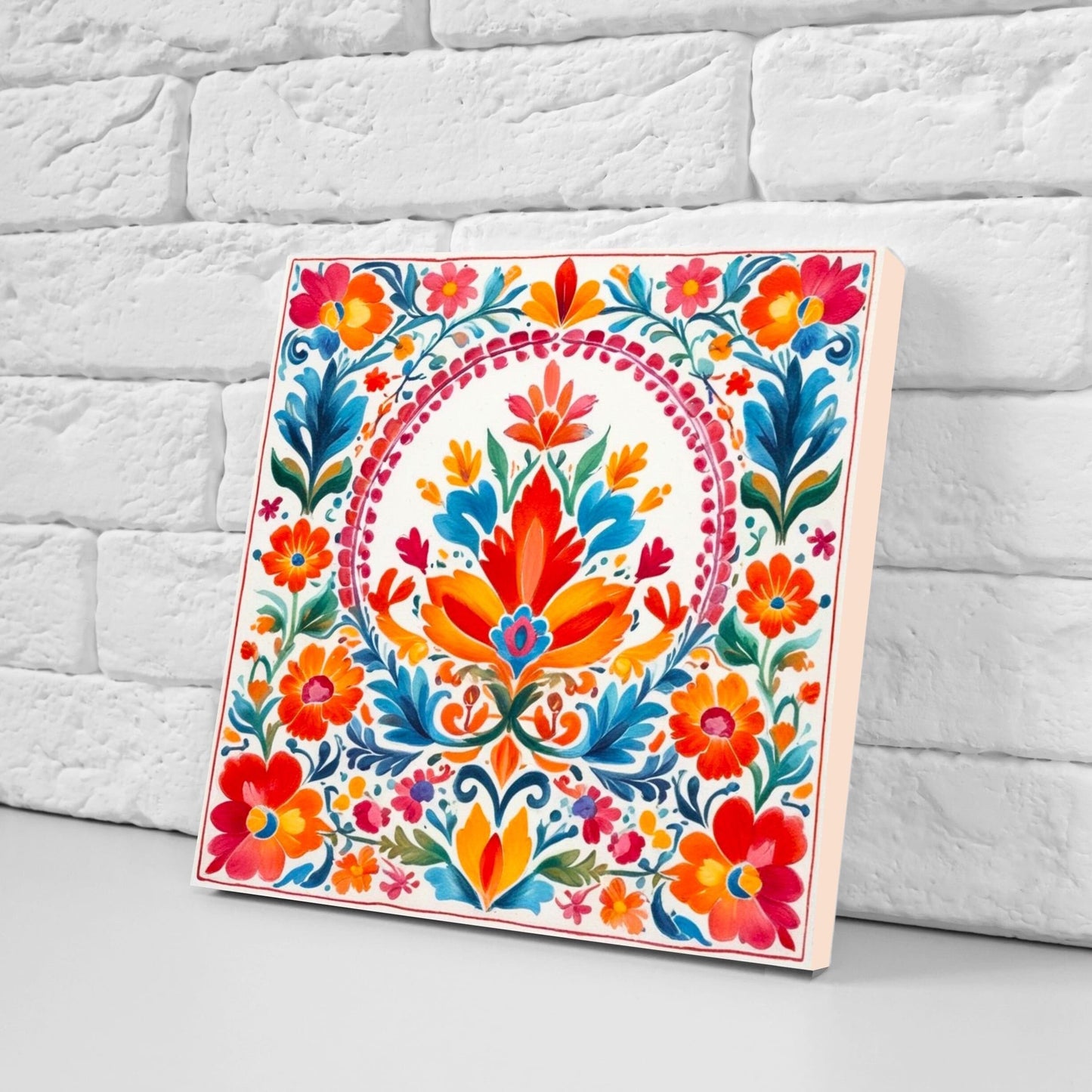 Mexican Ceramic tiles - Set of 2 Mexican Folk design Wall Decor Tiles, Flower Tiles, Kitchen Backsplash Tiles, Bathroom Tiles