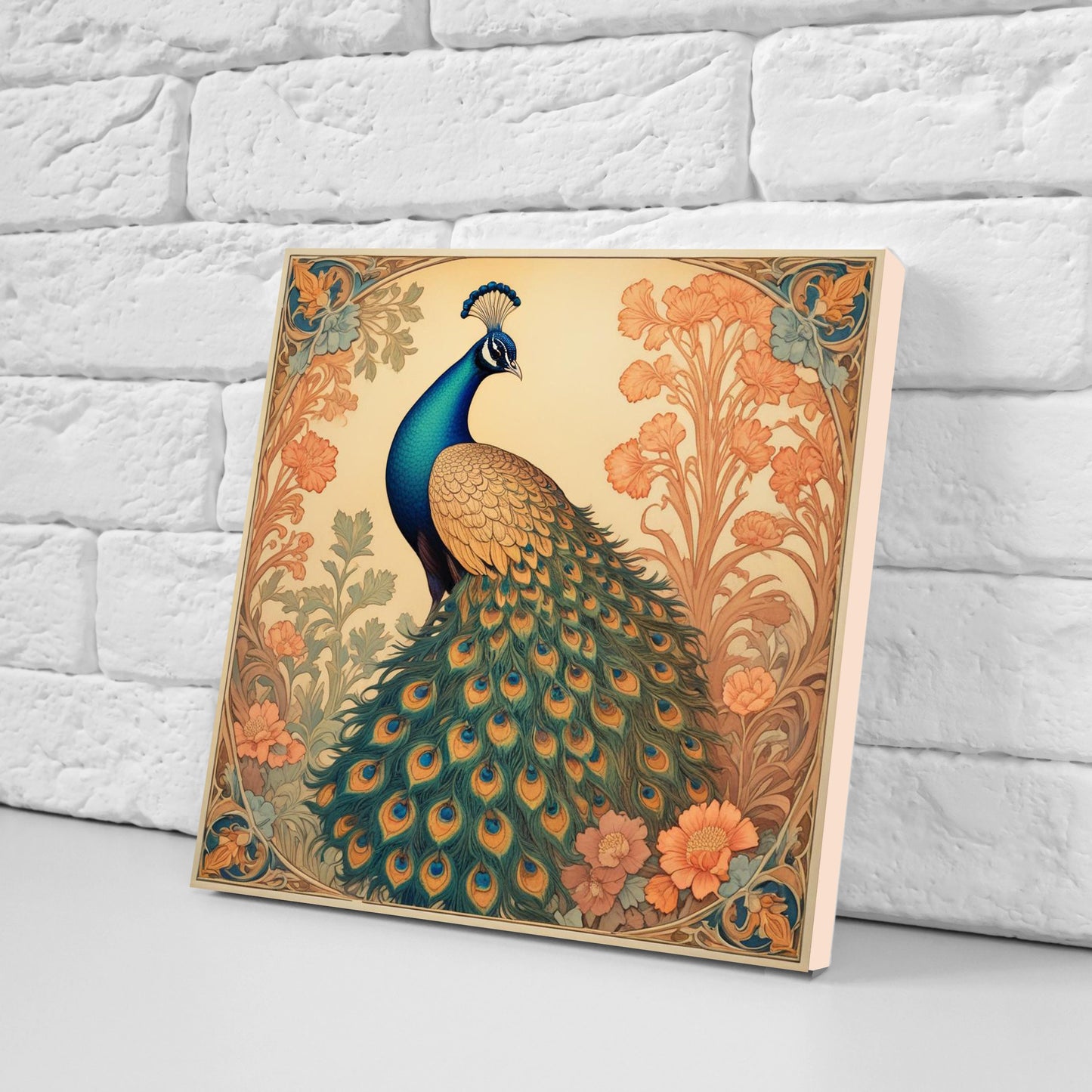 Art Nouveau Peacocks Ceramic tiles - Set of 2 Art Nouveau Bird Wall Decor Tiles - Kitchen Backsplash Tiles, Bathroom Tiles