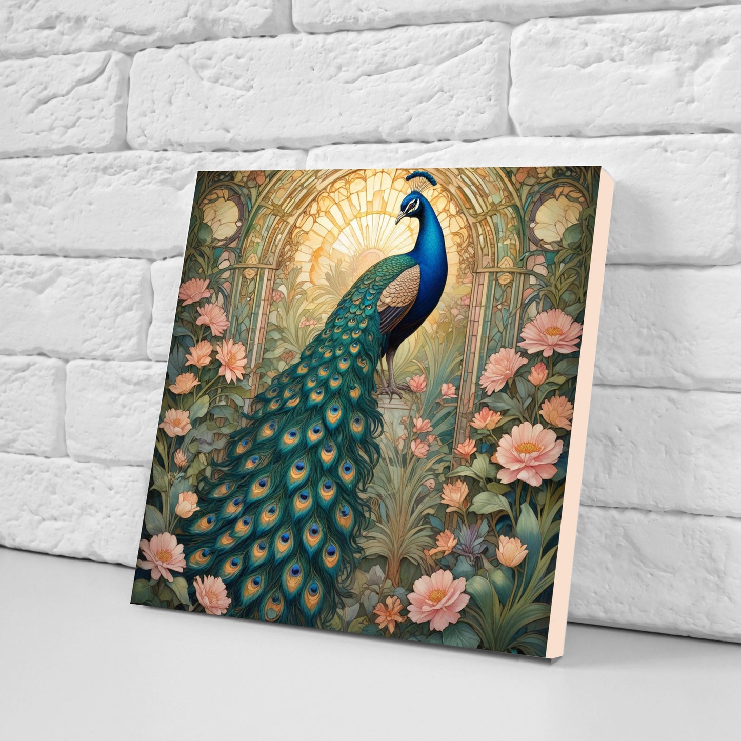 Art Nouveau Peacocks Ceramic tiles - Set of 2 Art Nouveau Bird Wall Decor Tiles - Kitchen Backsplash Tiles, Bathroom Tiles