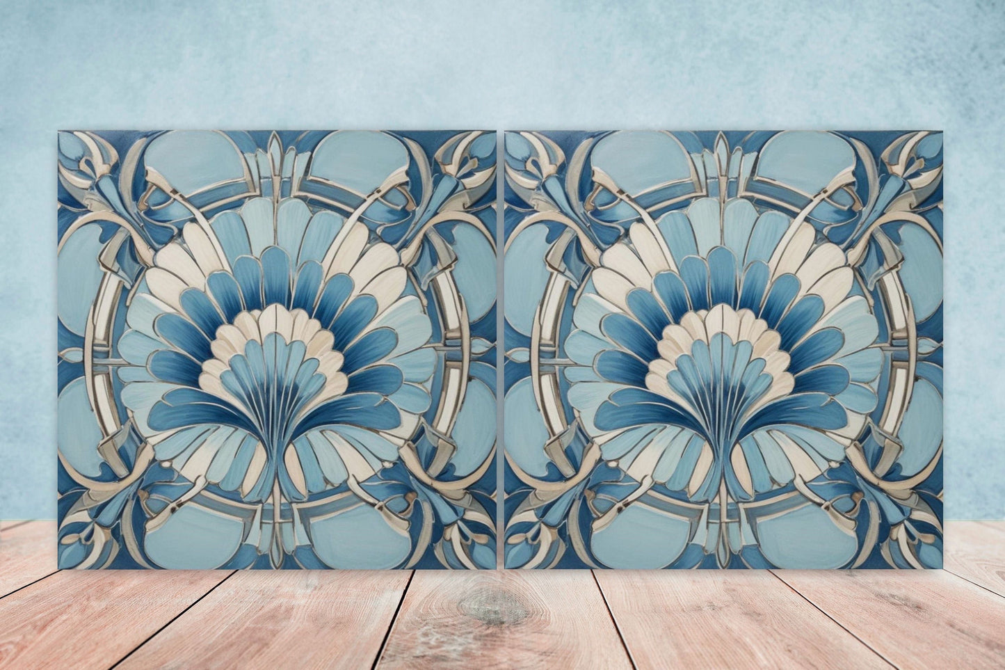 Art Deco Ceramic tiles - Set of 2 Art Deco Wall Decor Geometric Tiles - Kitchen Backsplash Tiles, Table Decorative Tiles, Bathroom Tiles