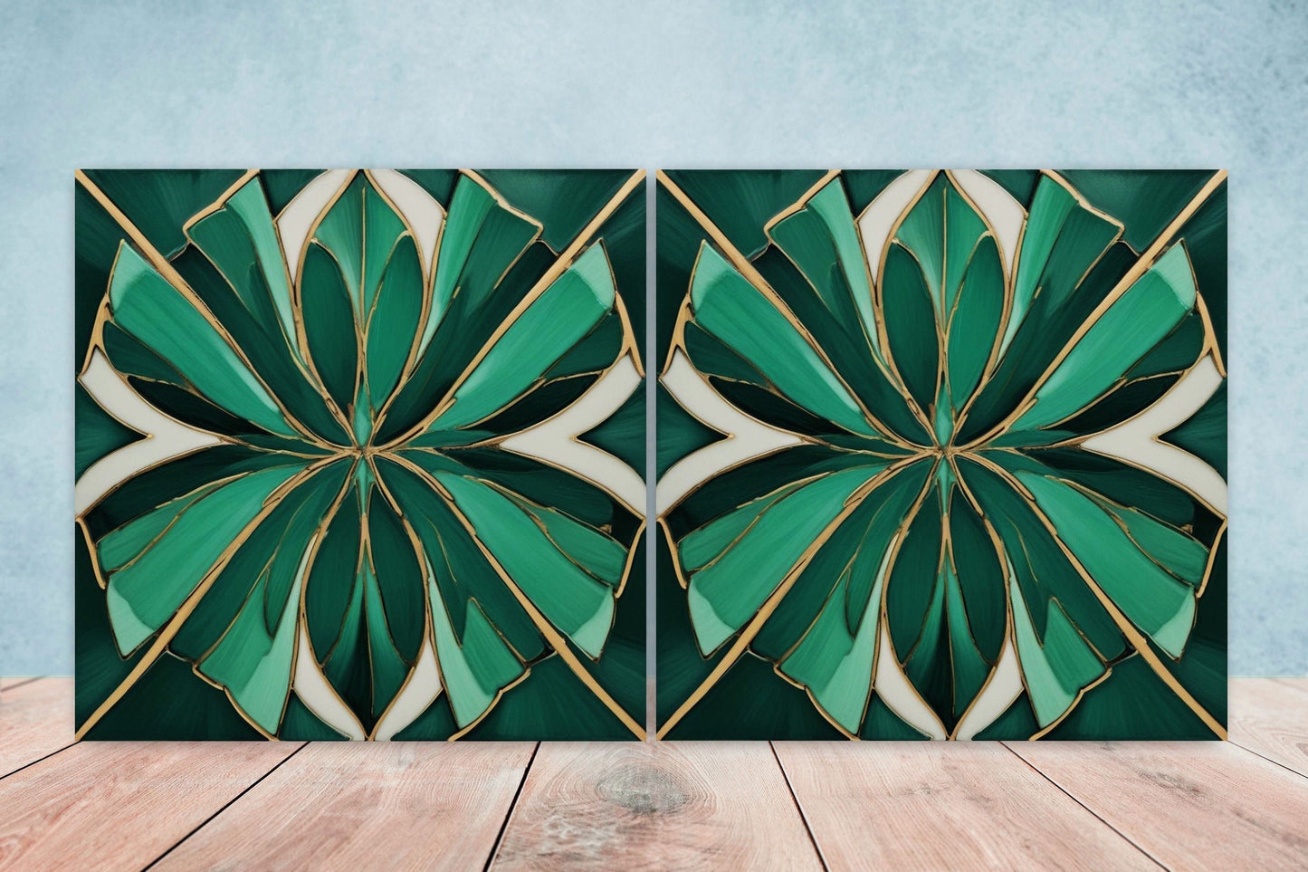 Art Deco Ceramic tiles - Set of 2 Art Deco Wall Decor Geometric Tiles - Kitchen Backsplash Tiles, Table Decorative Tiles, Bathroom Tiles