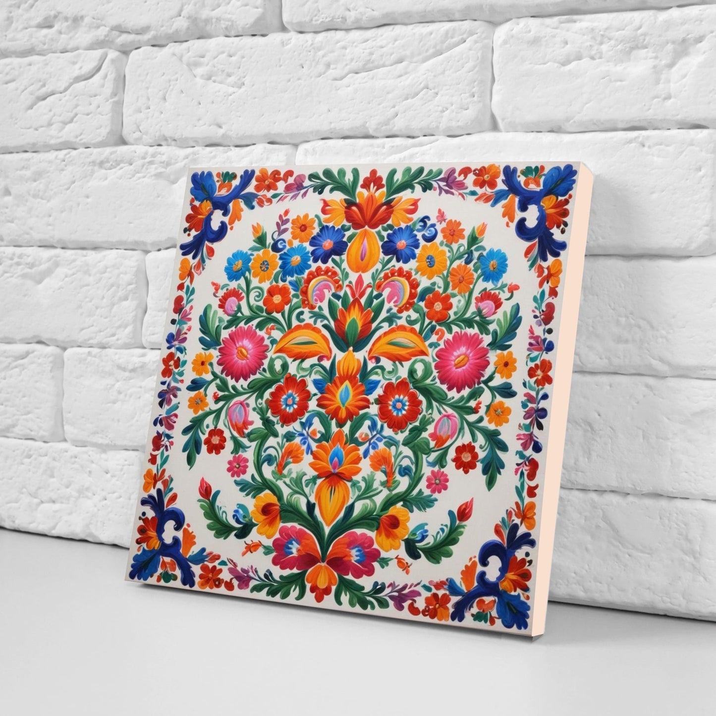 Mexican Ceramic tiles - Set of 2 Mexican Folk design Wall Decor Tiles, Flower Tiles, Floral Print - Kitchen Backsplash Tiles, Bathroom Tiles