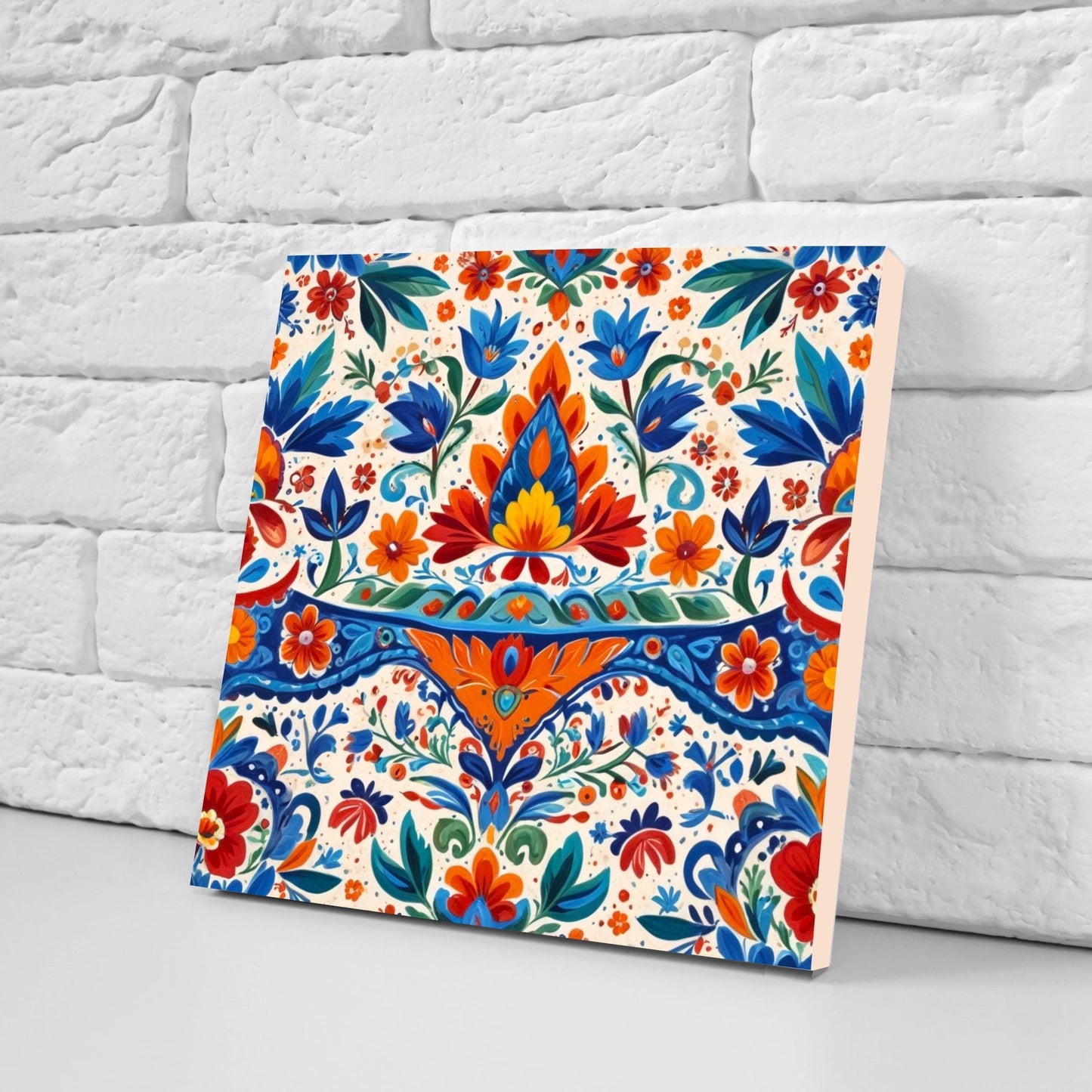 Mexican Ceramic tiles - Set of 2 Mexican Folk design Wall Decor Tiles, Flower Tiles, Floral Print - Kitchen Backsplash Tiles, Bathroom Tiles