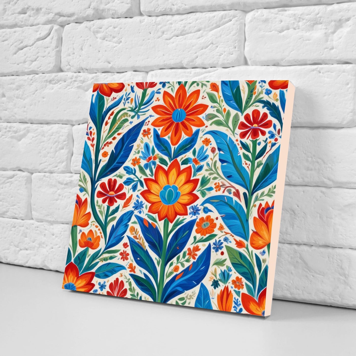 Mexican Ceramic tiles - Set of 2 Mexican Folk design Wall Decor Tiles, Flower Tiles, Floral Print - Kitchen Backsplash Tiles, Bathroom Tiles