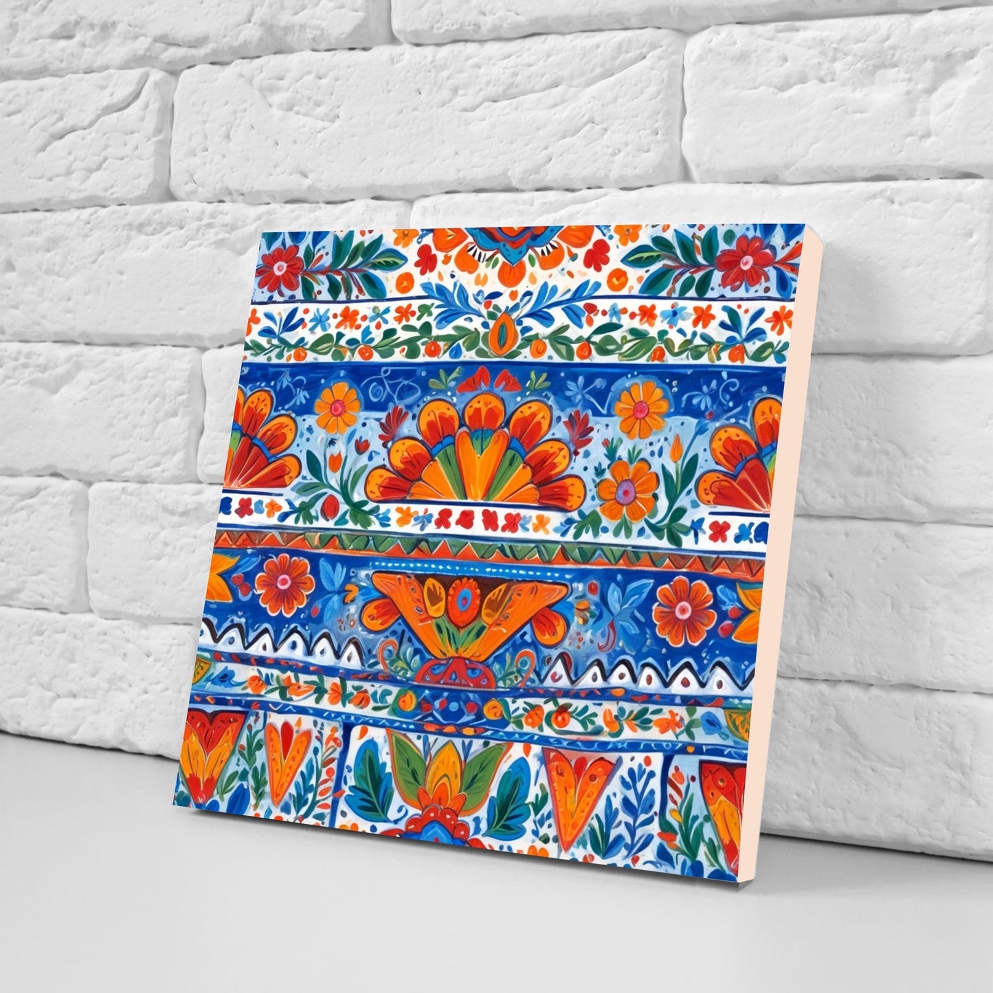 Mexican Ceramic tiles - Set of 2 Mexican Folk design Wall Decor Tiles, Flower Tiles, Floral Print - Kitchen Backsplash Tiles, Bathroom Tiles