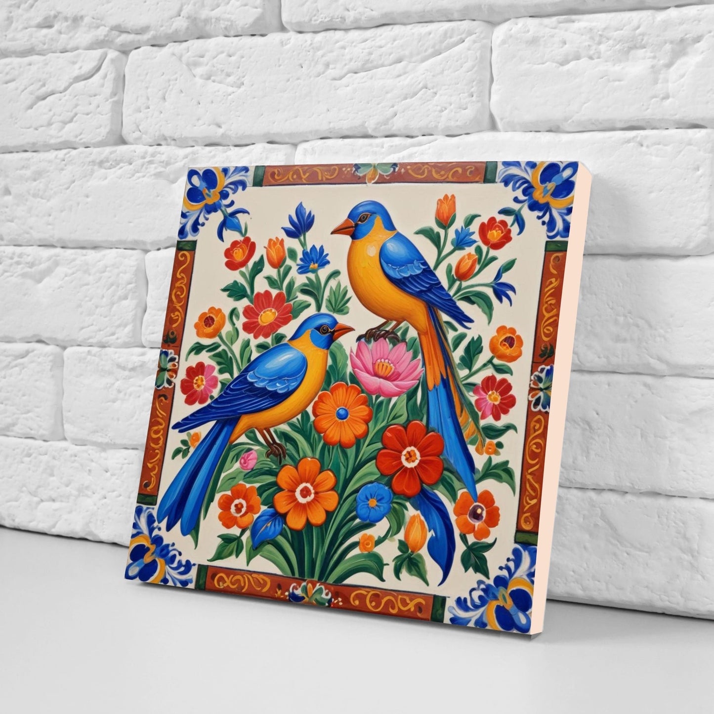 Mexican Ceramic tiles - Set of 2 Mexican Folk design Wall Decor Tiles, Bird Tiles, Birds Print - Kitchen Backsplash Tiles, Bathroom Tiles