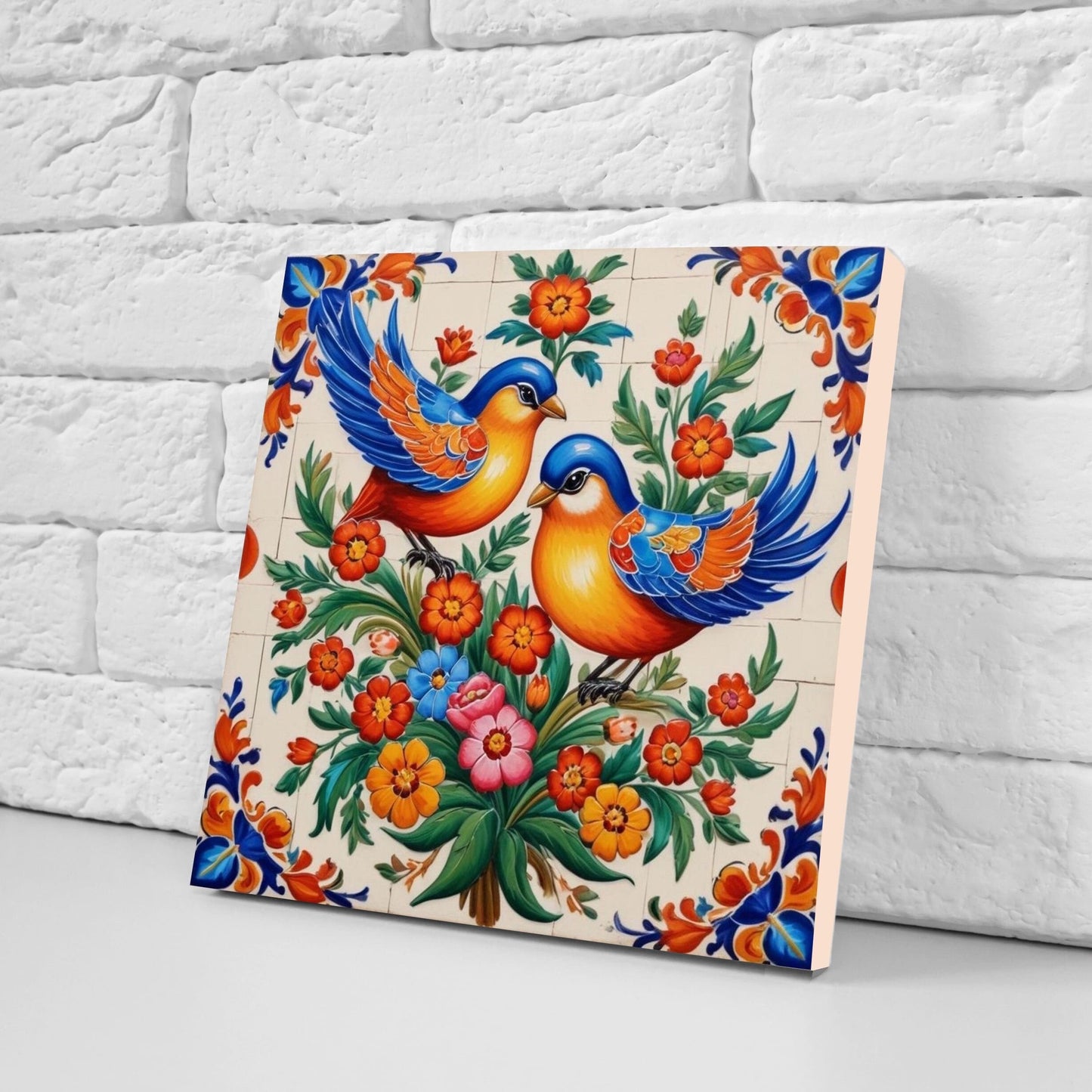 Mexican Ceramic tiles - Set of 2 Mexican Folk design Wall Decor Tiles, Bird Tiles, Birds Print - Kitchen Backsplash Tiles, Bathroom Tiles