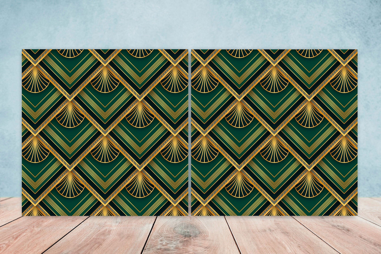 Art Deco Ceramic tiles - Set of 2 Art Deco Wall Decor Geometric Tiles - Kitchen Backsplash Tiles, Table Decorative Tiles, Bathroom Tiles