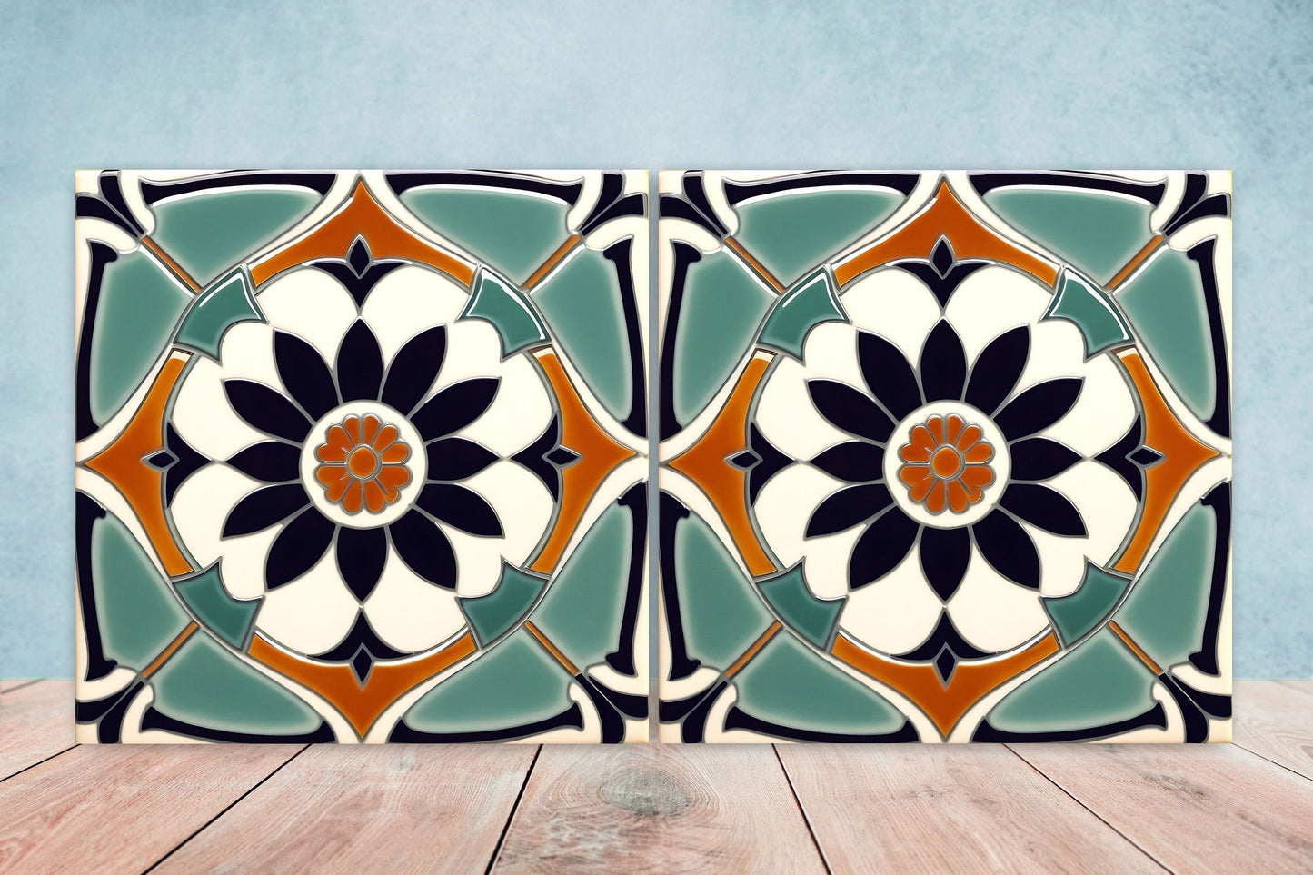 Art Deco Ceramic tiles - Set of 2 Art Deco Wall Decor Geometric Tiles - Kitchen Backsplash Tiles, Table Decorative Tiles, Bathroom Tiles