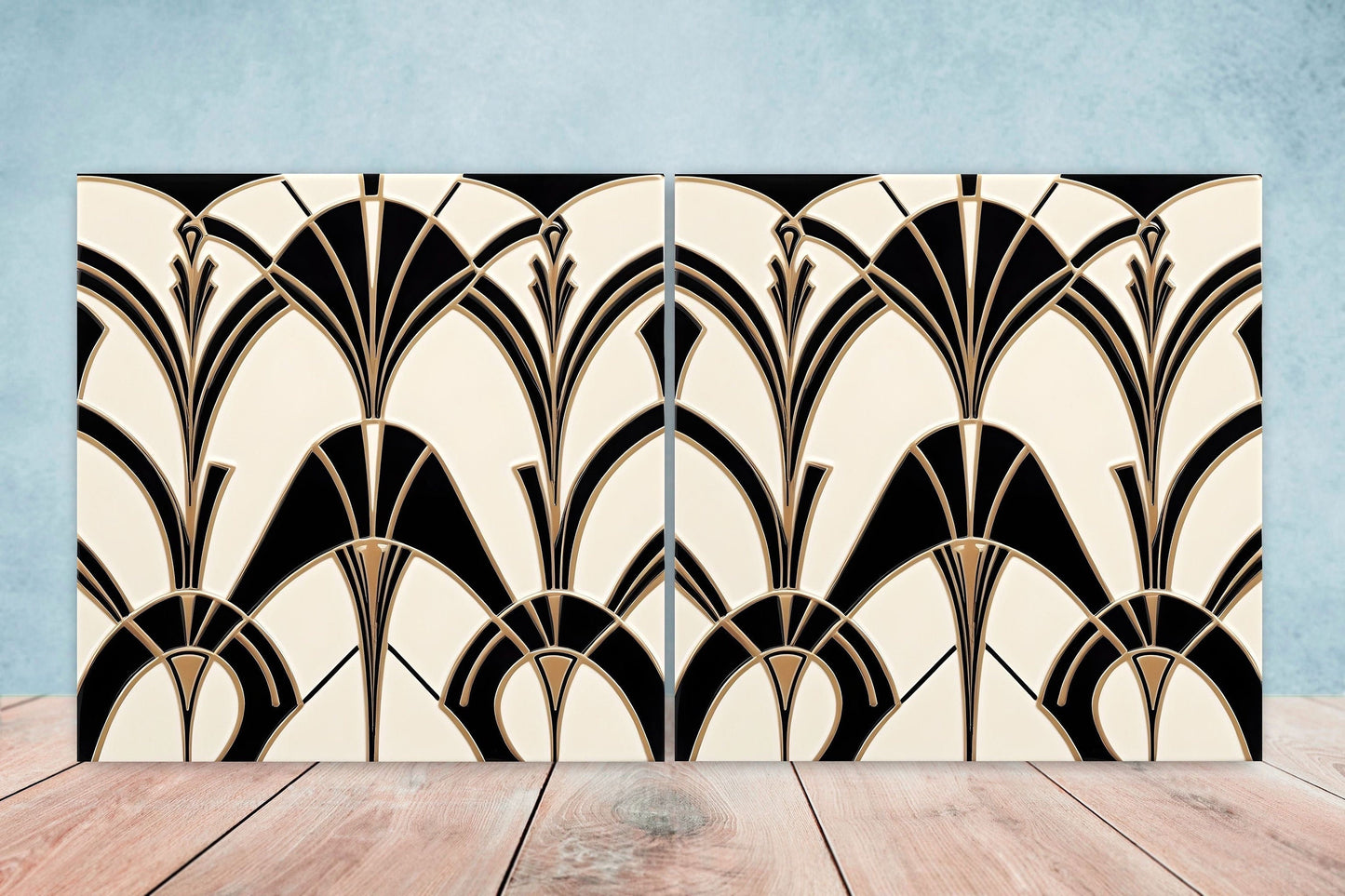 Art Deco Ceramic tiles - Set of 2 Art Deco Wall Decor Geometric Tiles - Kitchen Backsplash Tiles, Table Decorative Tiles, Bathroom Tiles