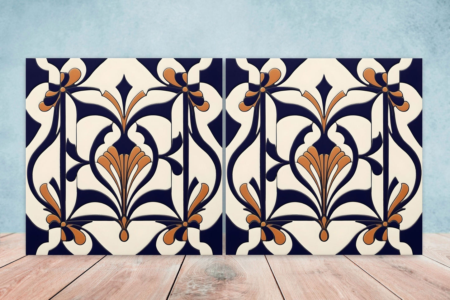 Art Deco Ceramic tiles - Set of 2 Art Deco Wall Decor Geometric Tiles - Kitchen Backsplash Tiles, Table Decorative Tiles, Bathroom Tiles