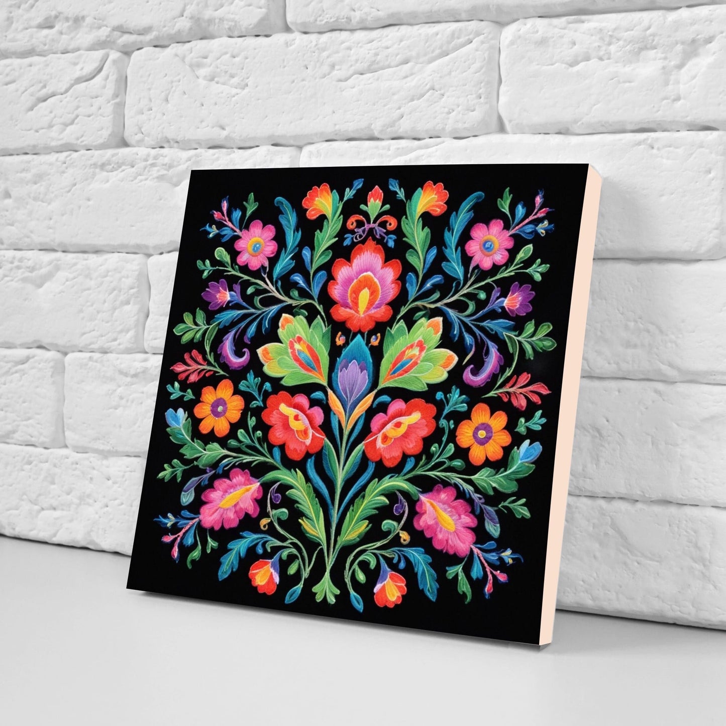 Mexican Ceramic tiles - Set of 2 Mexican Folk design Wall Decor Tiles, Flower Tiles, Floral Print - Kitchen Backsplash Tiles, Bathroom Tiles