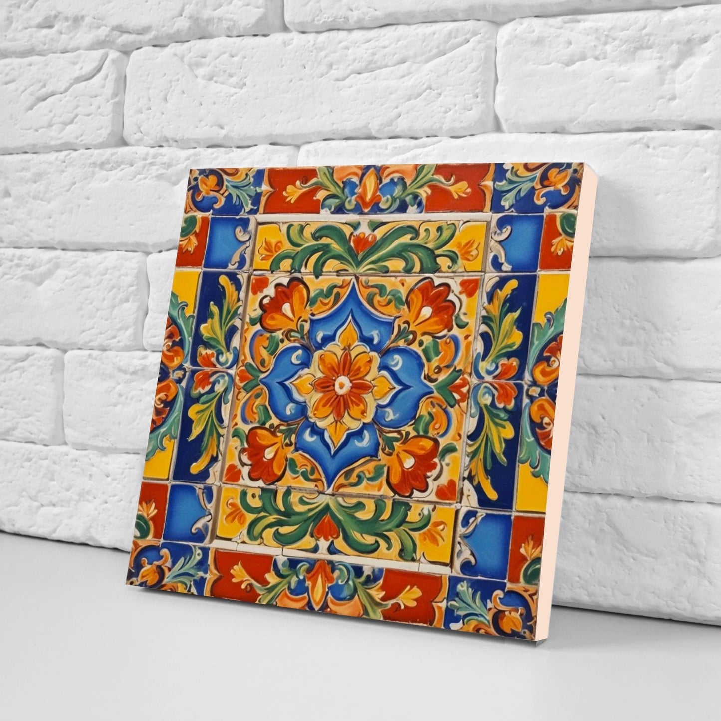 Mexican Ceramic tiles - Set of 2 Mexican Folk design Wall Decor Tiles, Flower Tiles, Floral Print - Kitchen Backsplash Tiles, Bathroom Tiles
