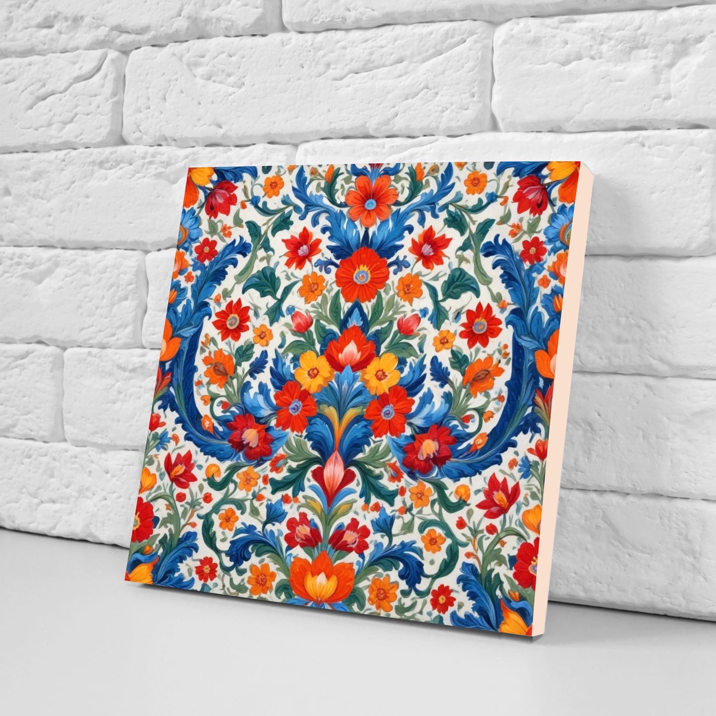 Mexican Ceramic tiles - Set of 2 Mexican Folk design Wall Decor Tiles, Flower Tiles, Floral Print - Kitchen Backsplash Tiles, Bathroom Tiles