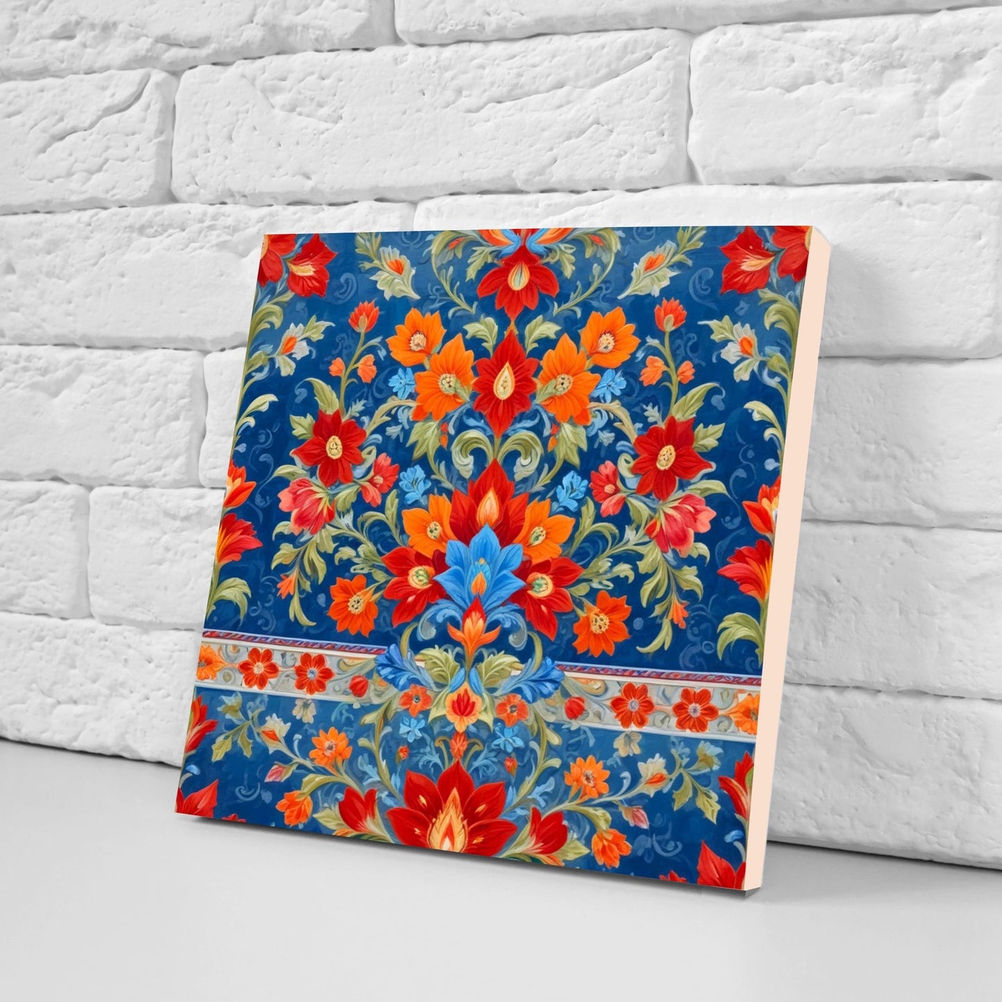 Mexican Ceramic tiles - Set of 2 Mexican Folk design Wall Decor Tiles, Flower Tiles, Floral Print - Kitchen Backsplash Tiles, Bathroom Tiles