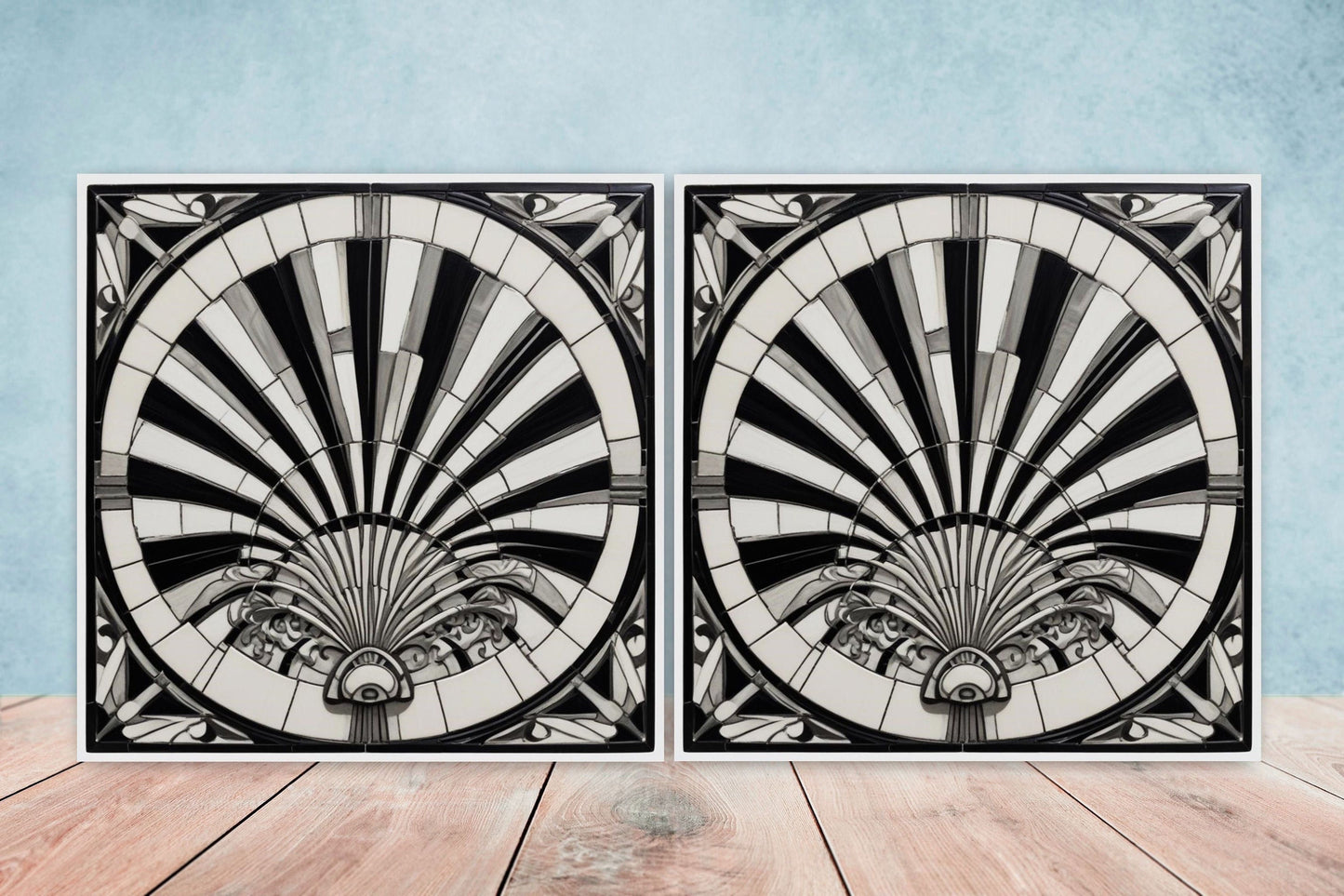 Art Deco Ceramic tiles - Set of 2 Art Deco Wall Decor Geometric Tiles - Kitchen Backsplash Tiles, Table Decorative Tiles, Bathroom Tiles