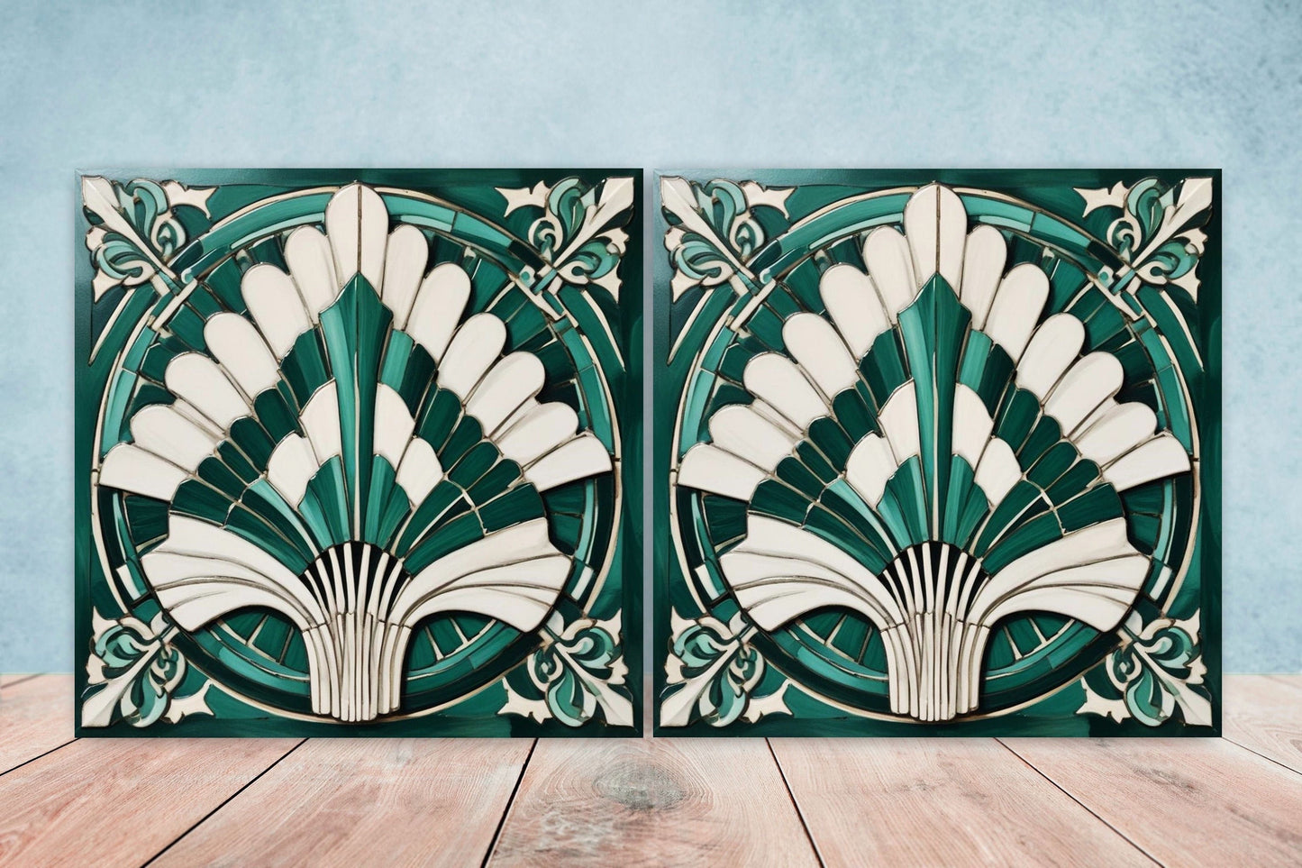 Art Deco Ceramic tiles - Set of 2 Art Deco Wall Decor Geometric Tiles - Kitchen Backsplash Tiles, Table Decorative Tiles, Bathroom Tiles