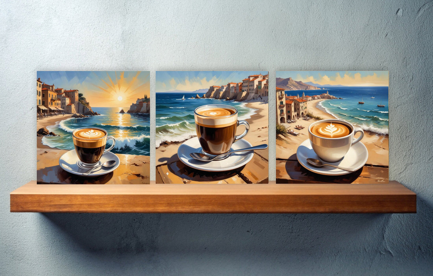 Italian Majolica Espresso coffee Tiles - Set of 3 Italian Wall Decor Tiles - Kitchen Backsplash Tiles, Table Decorative Tiles, Shower Tiles