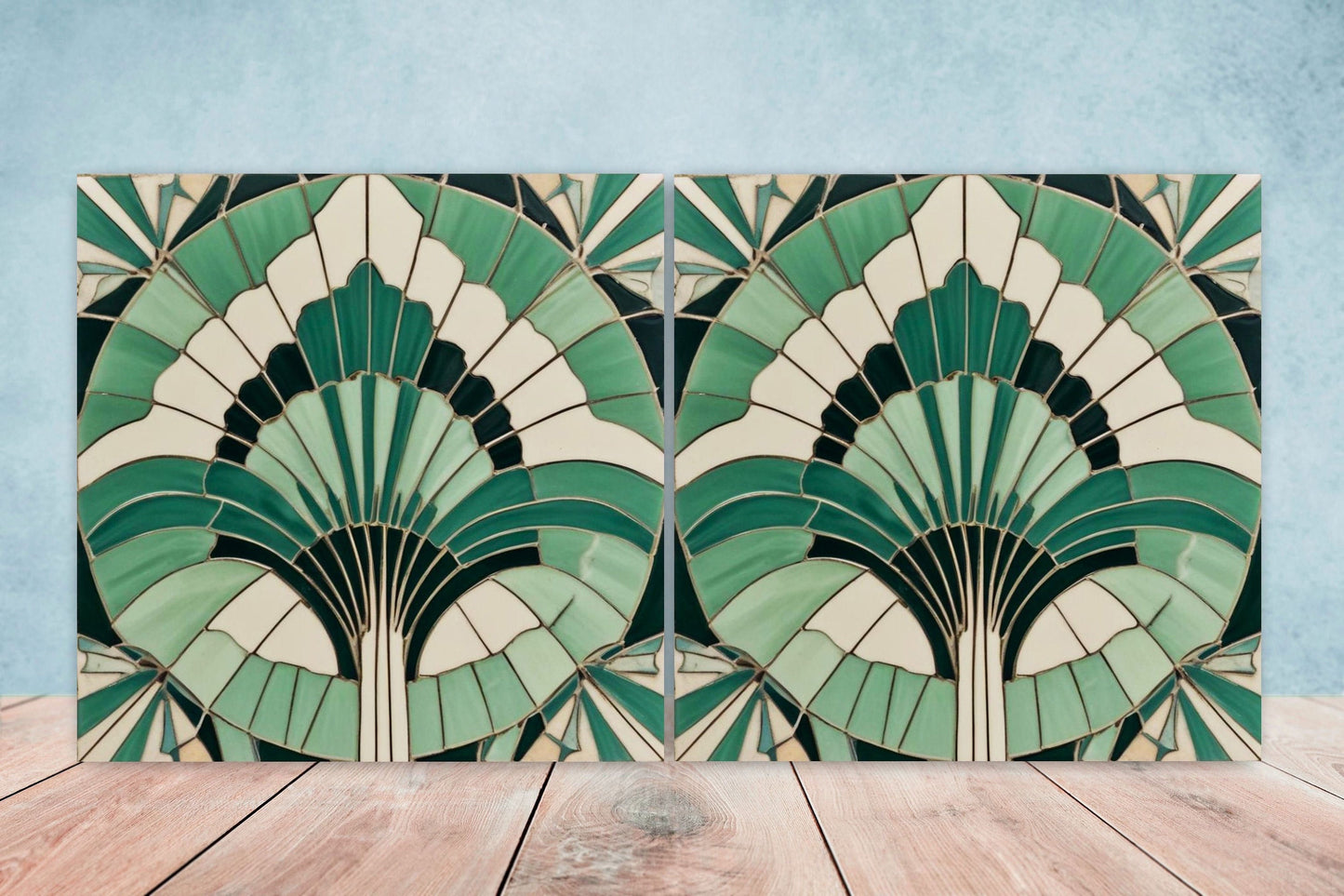 Art Deco Ceramic tiles - Set of 2 Art Deco Wall Decor Geometric Tiles - Kitchen Backsplash Tiles, Table Decorative Tiles, Bathroom Tiles