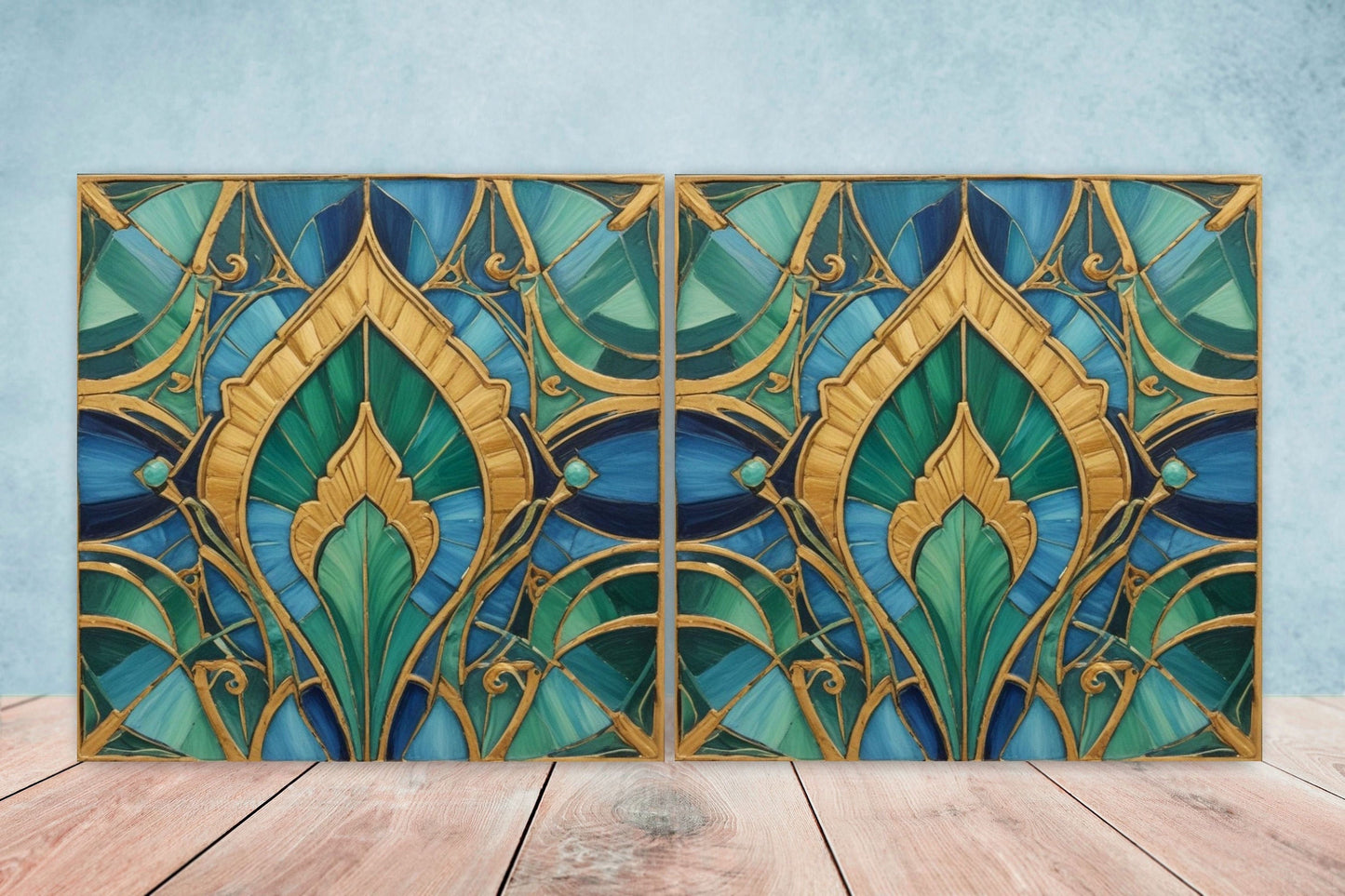 Art Deco Ceramic tiles - Set of 2 Art Deco Wall Decor Geometric Tiles - Kitchen Backsplash Tiles, Table Decorative Tiles, Bathroom Tiles