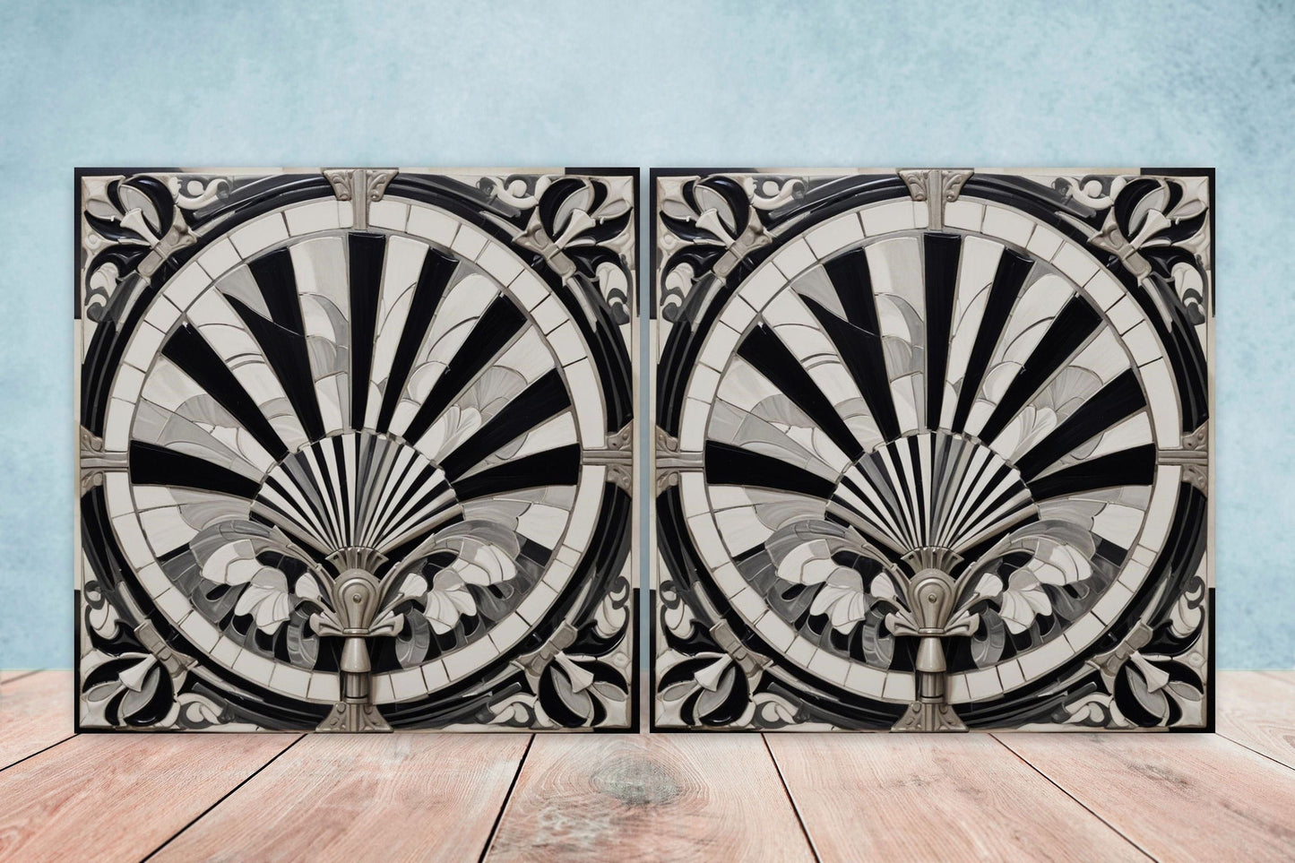 Art Deco Ceramic tiles - Set of 2 Art Deco Wall Decor Geometric Tiles - Kitchen Backsplash Tiles, Table Decorative Tiles, Bathroom Tiles