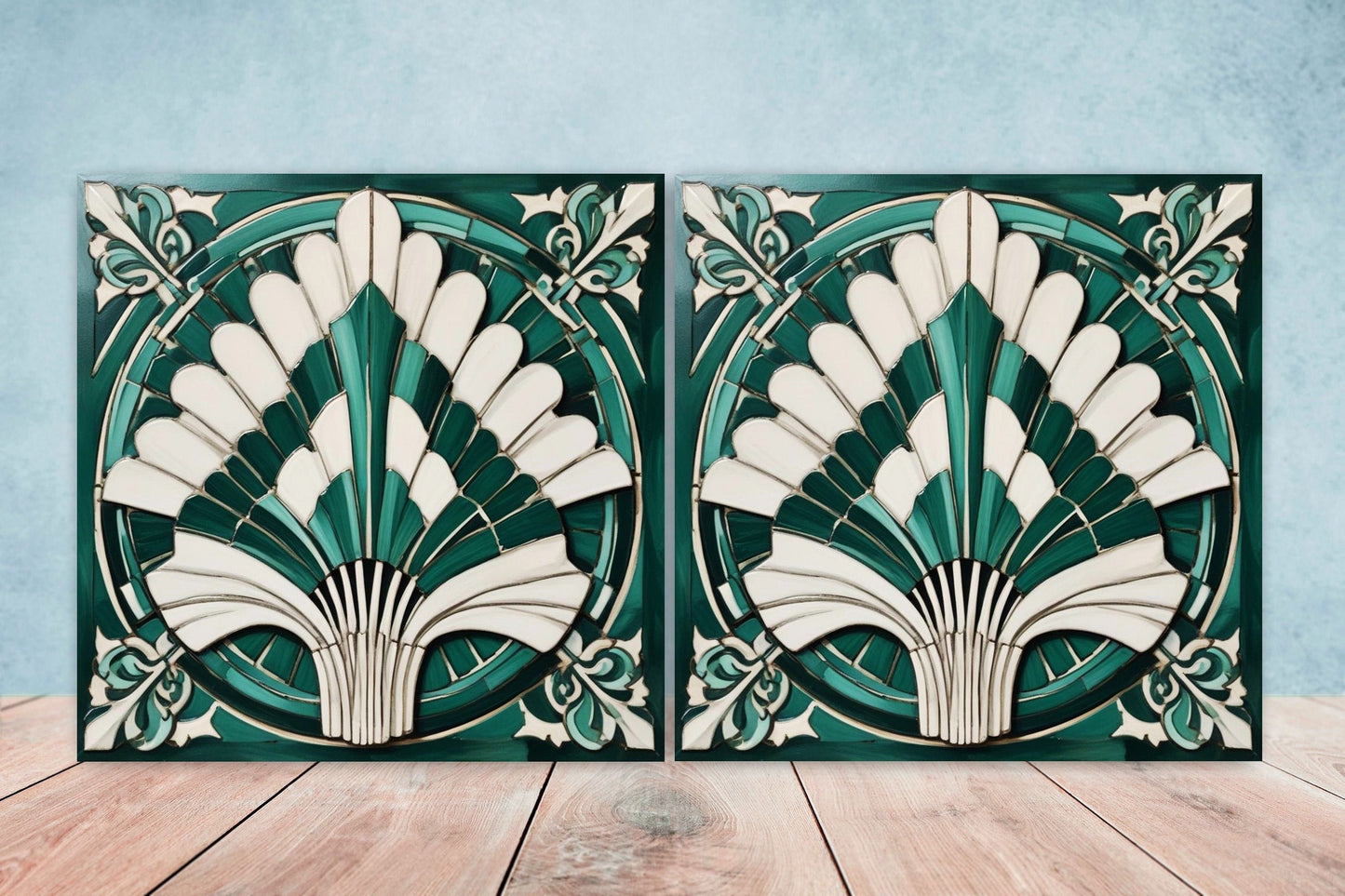 Art Deco Ceramic tiles - Set of 2 Art Deco Wall Decor Geometric Tiles - Kitchen Backsplash Tiles, Table Decorative Tiles, Bathroom Tiles