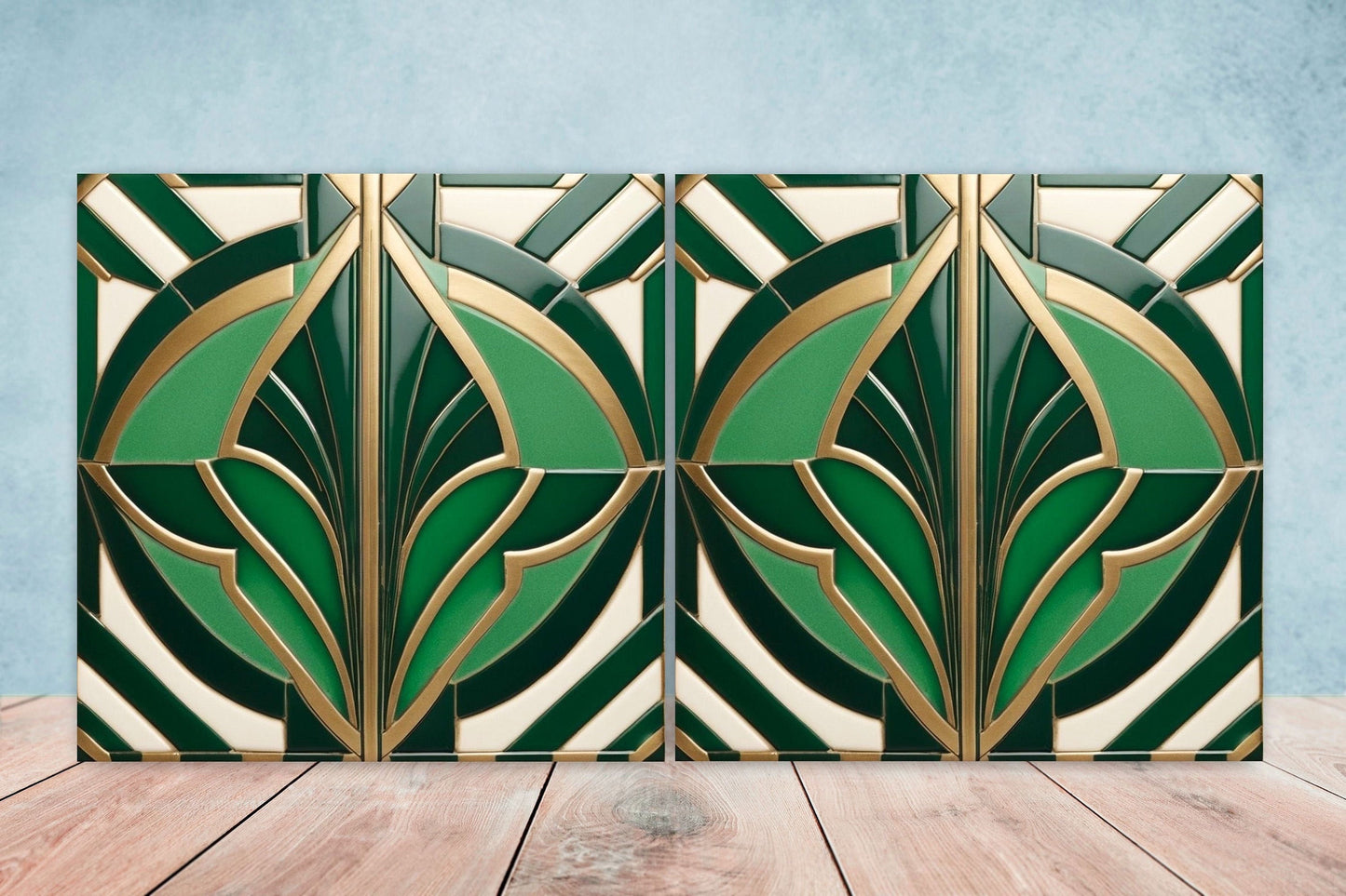 Art Deco Ceramic tiles - Set of 2 Art Deco Wall Decor Geometric Tiles - Kitchen Backsplash Tiles, Table Decorative Tiles, Bathroom Tiles