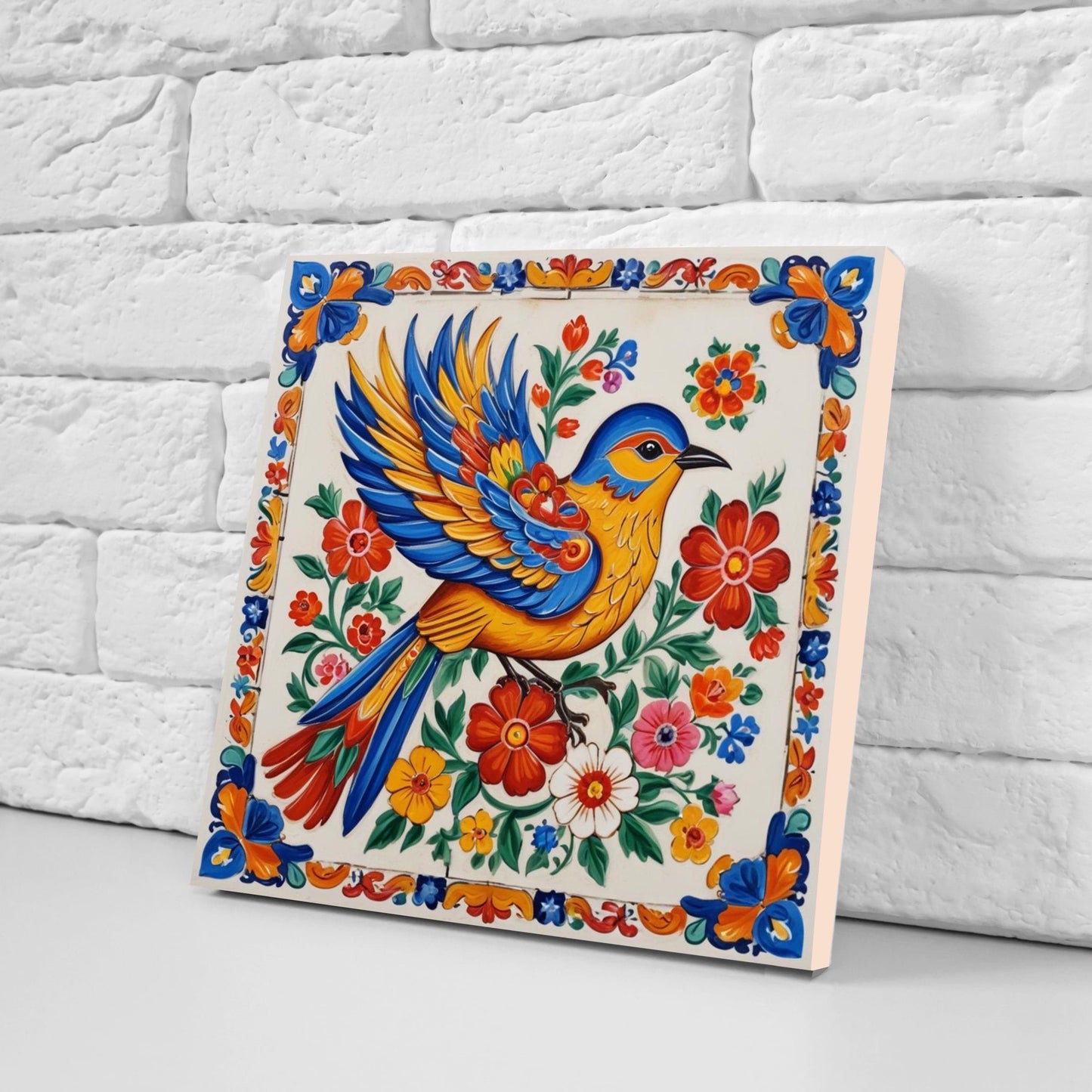 Mexican Ceramic tiles - Set of 2 Mexican Folk design Wall Decor Tiles, Bird Tiles, Birds Print - Kitchen Backsplash Tiles, Bathroom Tiles