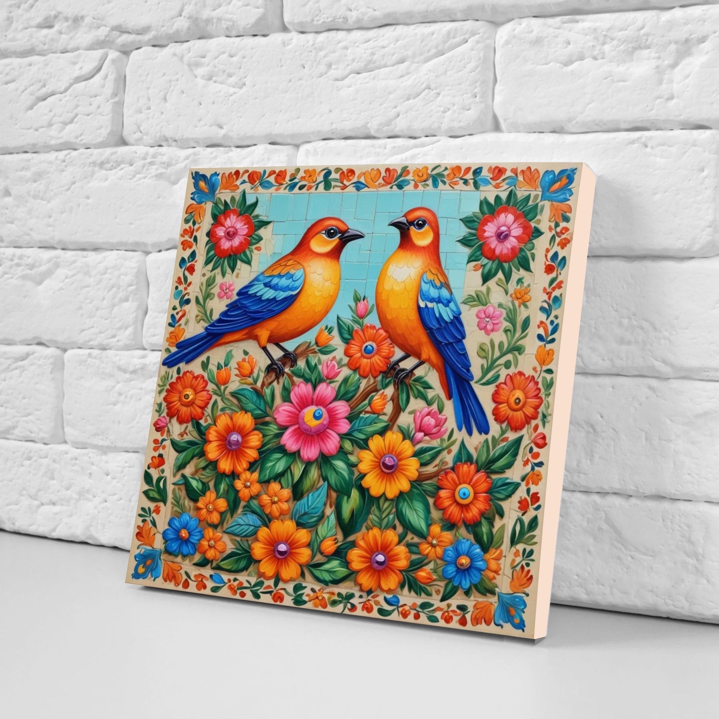 Mexican Ceramic tiles - Set of 2 Mexican Folk design Wall Decor Tiles, Bird Tiles, Birds Print - Kitchen Backsplash Tiles, Bathroom Tiles