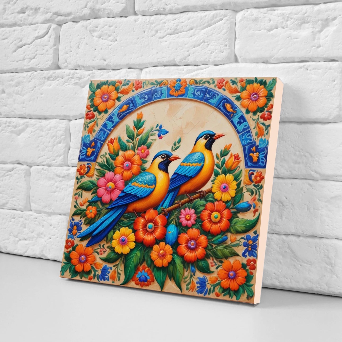 Mexican Ceramic tiles - Set of 2 Mexican Folk design Wall Decor Tiles, Bird Tiles, Birds Print - Kitchen Backsplash Tiles, Bathroom Tiles