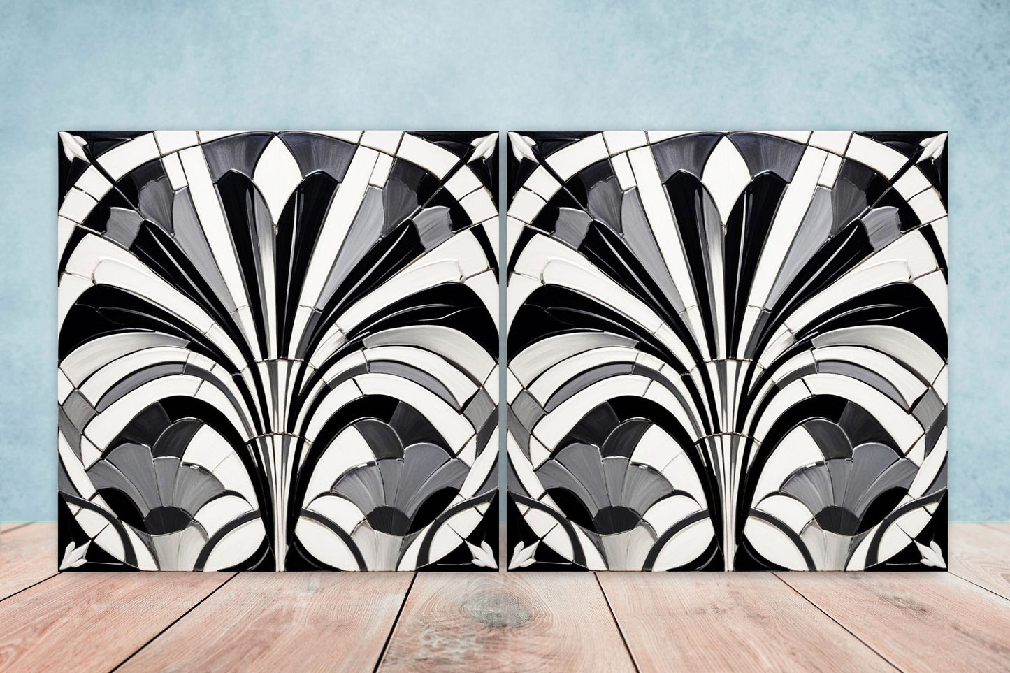 Art Deco Ceramic tiles - Set of 2 Art Deco Wall Decor Geometric Tiles - Kitchen Backsplash Tiles, Table Decorative Tiles, Bathroom Tiles