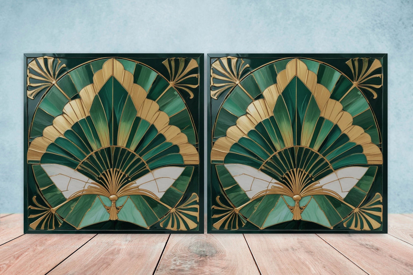 Art Deco Ceramic tiles - Set of 2 Art Deco Wall Decor Geometric Tiles - Kitchen Backsplash Tiles, Table Decorative Tiles, Bathroom Tiles