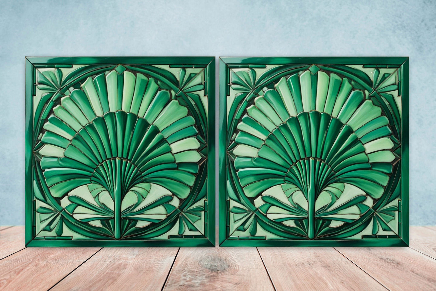 Art Deco Ceramic tiles - Set of 2 Art Deco Wall Decor Geometric Tiles - Kitchen Backsplash Tiles, Table Decorative Tiles, Bathroom Tiles