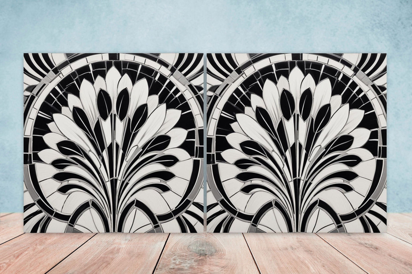 Art Deco Ceramic tiles - Set of 2 Art Deco Wall Decor Geometric Tiles - Kitchen Backsplash Tiles, Table Decorative Tiles, Bathroom Tiles