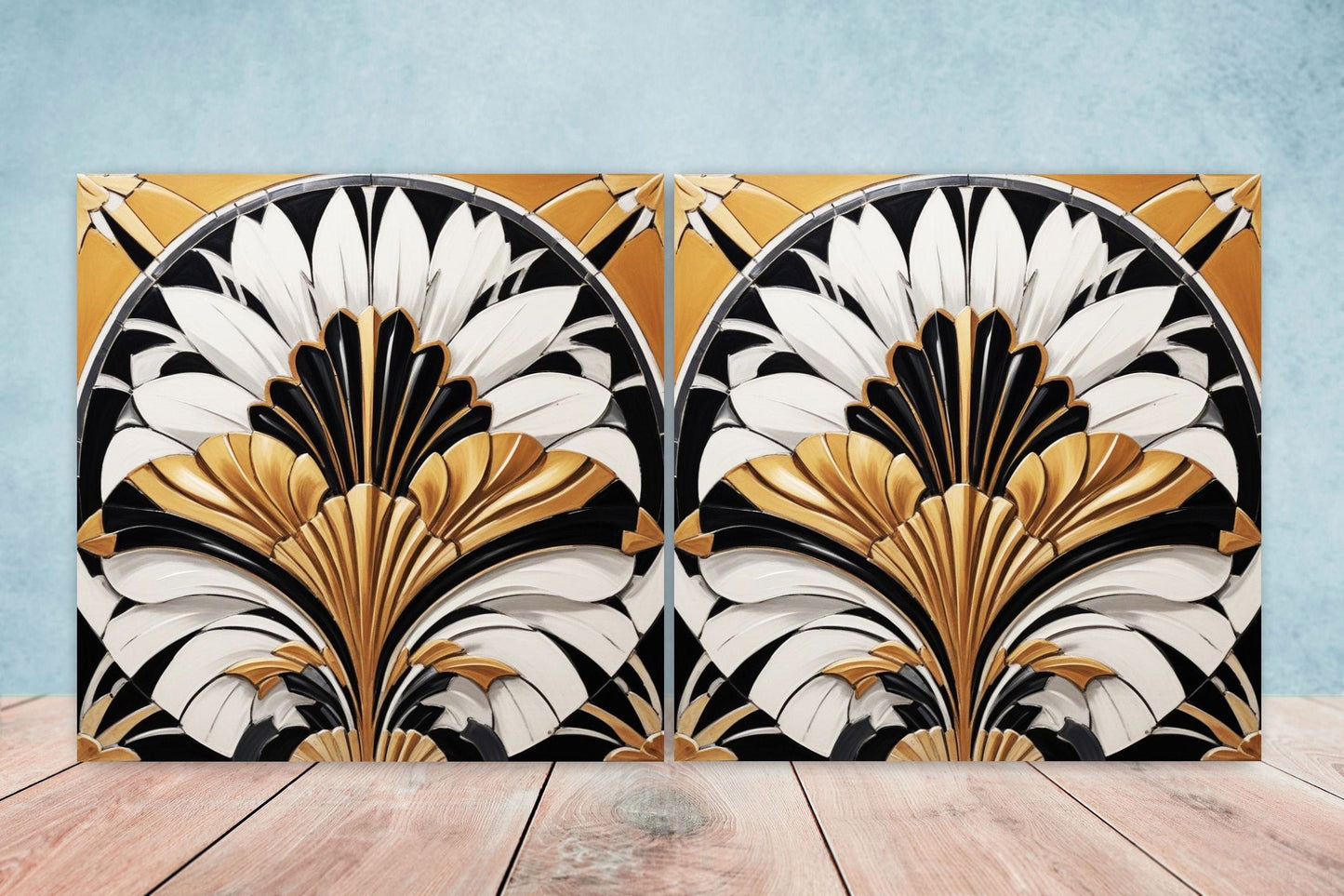 Art Deco Ceramic tiles - Set of 2 Art Deco Wall Decor Geometric Tiles - Kitchen Backsplash Tiles, Table Decorative Tiles, Bathroom Tiles
