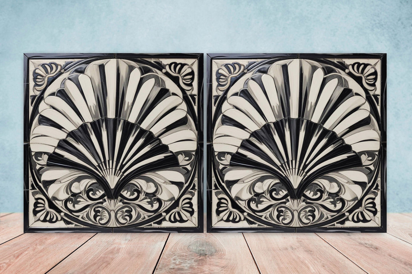 Art Deco Ceramic tiles - Set of 2 Art Deco Wall Decor Geometric Tiles - Kitchen Backsplash Tiles, Table Decorative Tiles, Bathroom Tiles