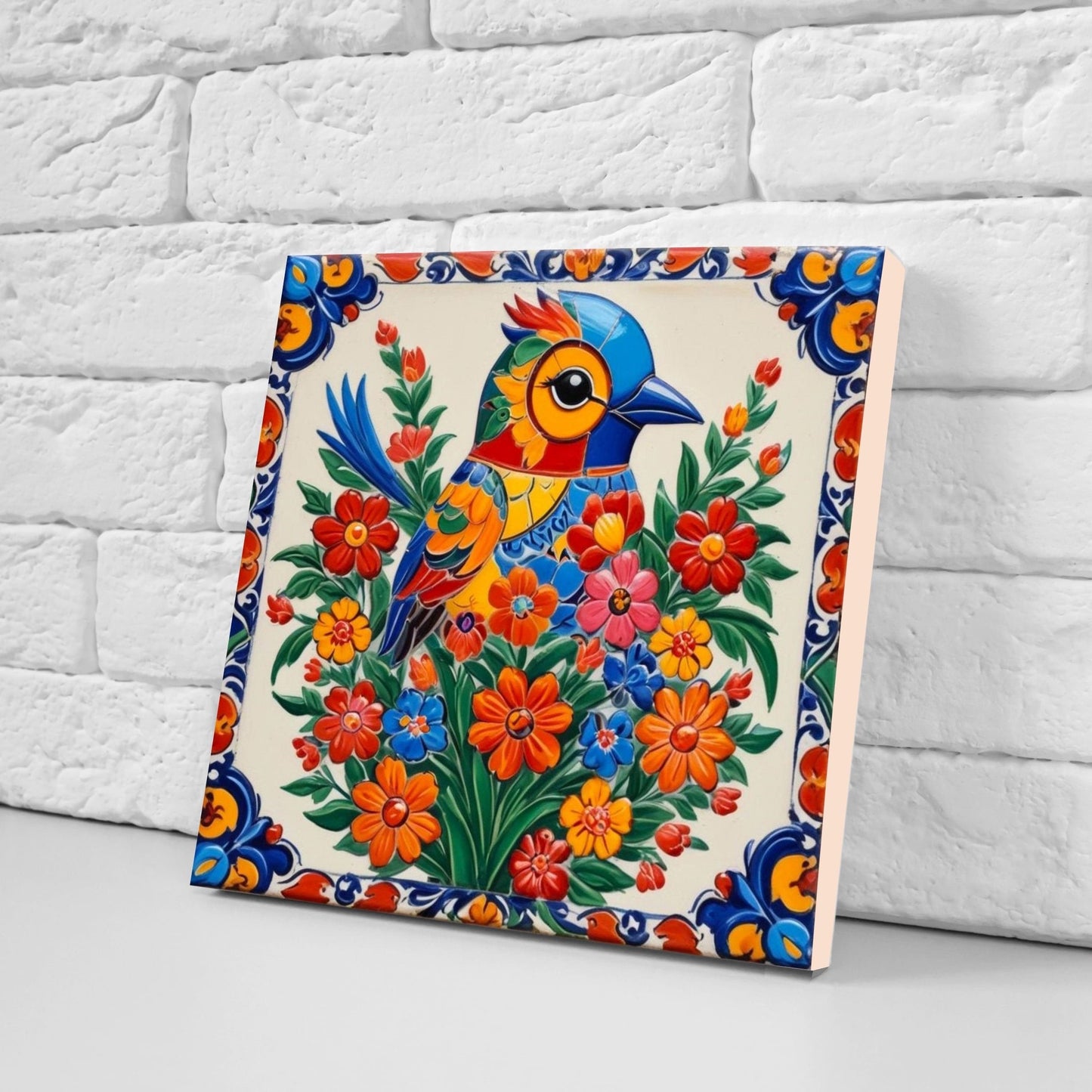 Mexican Ceramic tiles - Set of 2 Mexican Folk design Wall Decor Tiles, Bird Tiles, Birds Print - Kitchen Backsplash Tiles, Bathroom Tiles
