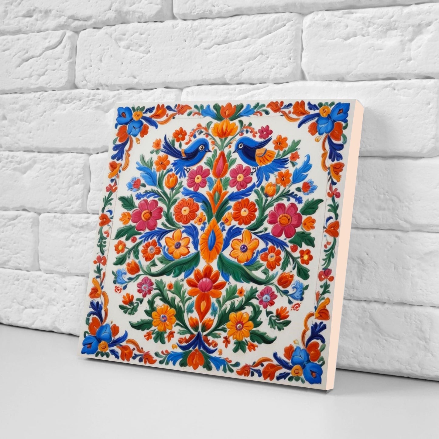 Mexican Ceramic tiles - Set of 2 Mexican Folk design Wall Decor Tiles, Bird Tiles, Birds Print - Kitchen Backsplash Tiles, Bathroom Tiles