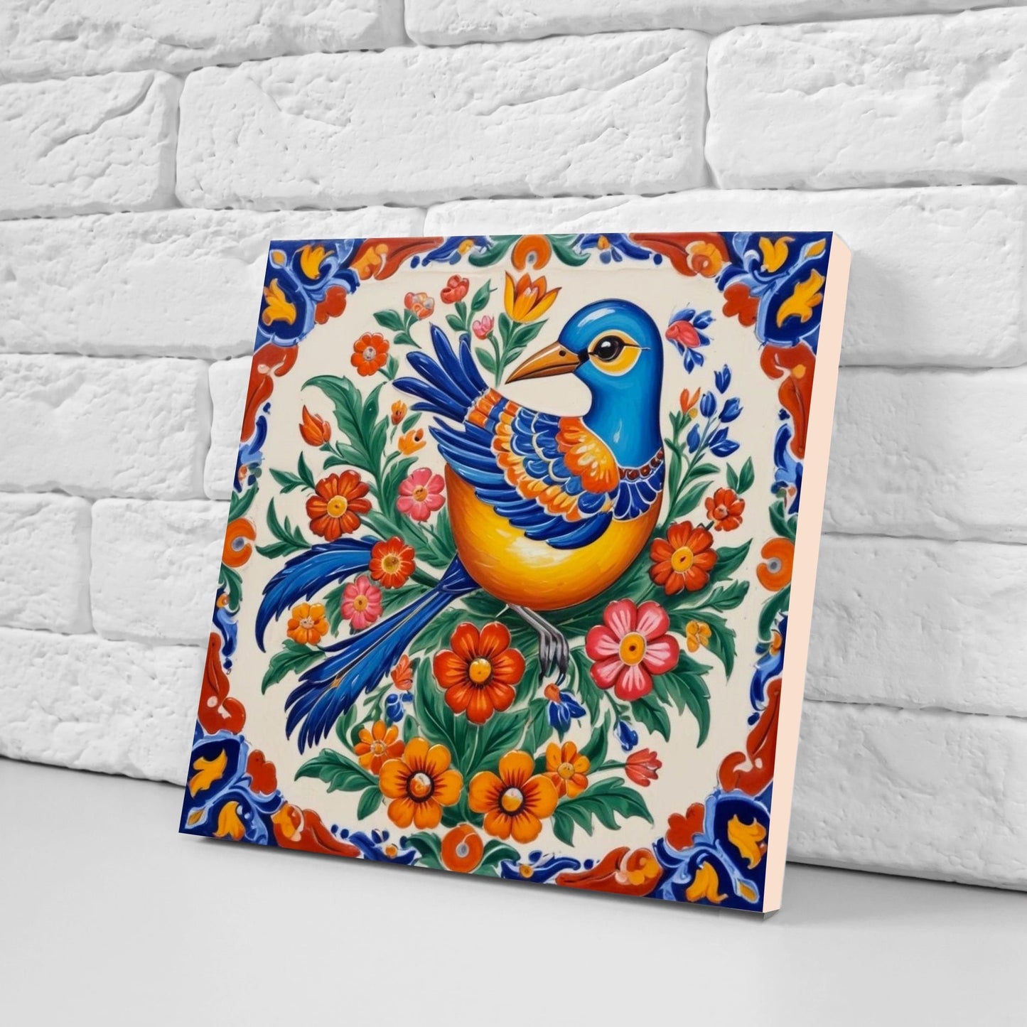 Mexican Ceramic tiles - Set of 2 Mexican Folk design Wall Decor Tiles, Bird Tiles, Birds Print - Kitchen Backsplash Tiles, Bathroom Tiles