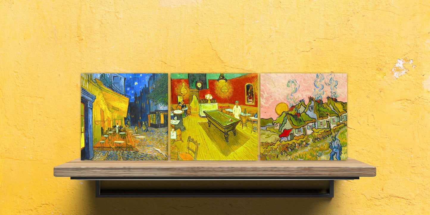 Van Gogh Set of 3 Ceramic tiles, Ceramic Decor Tiles, Kitchen Backsplash Tiles, Bathroom Tiles, Van Gogh wall art, Van Gogh print