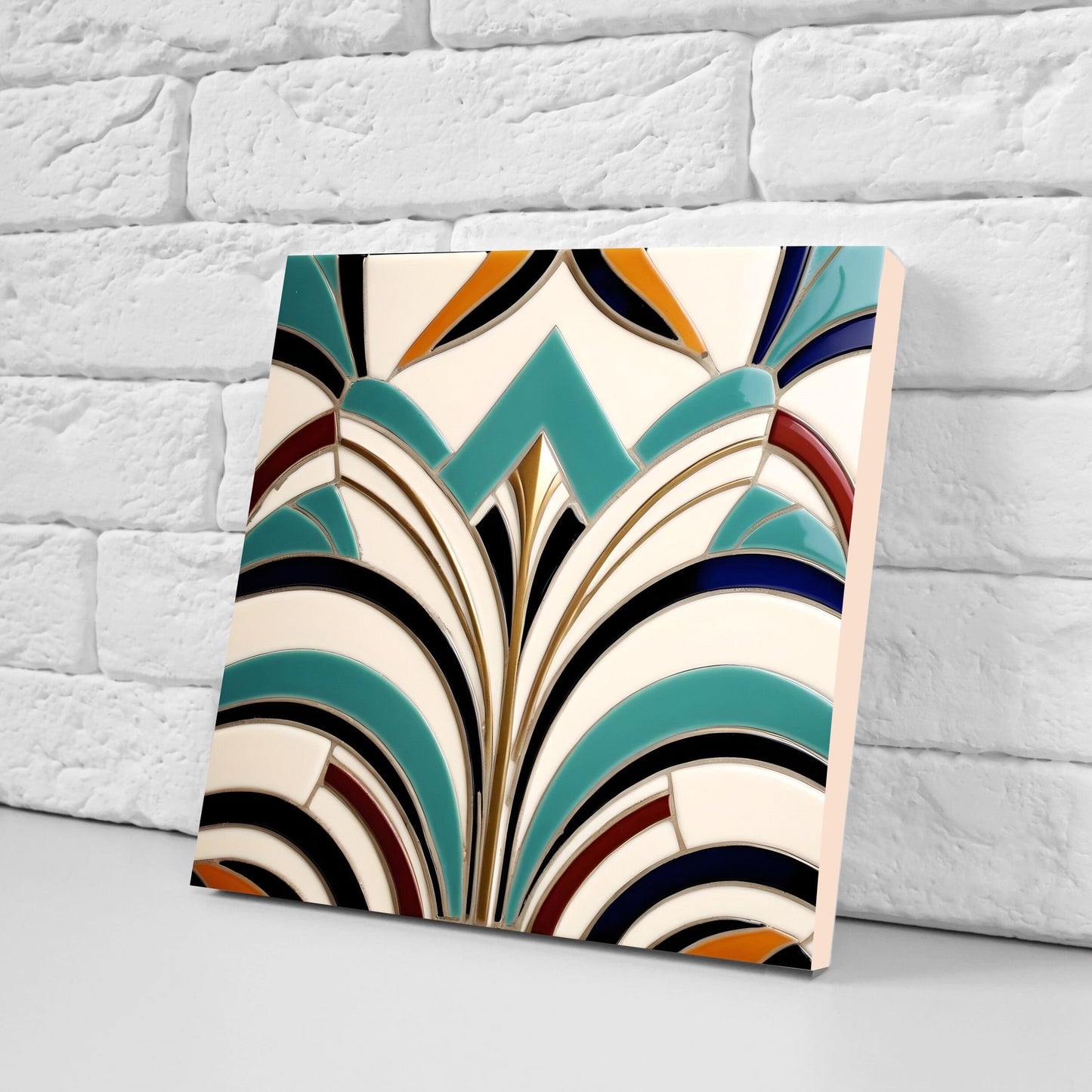 Art Deco Ceramic tiles - Set of 2 Art Deco Wall Decor Geometric Tiles - Kitchen Backsplash Tiles, Table Decorative Tiles, Bathroom Tiles