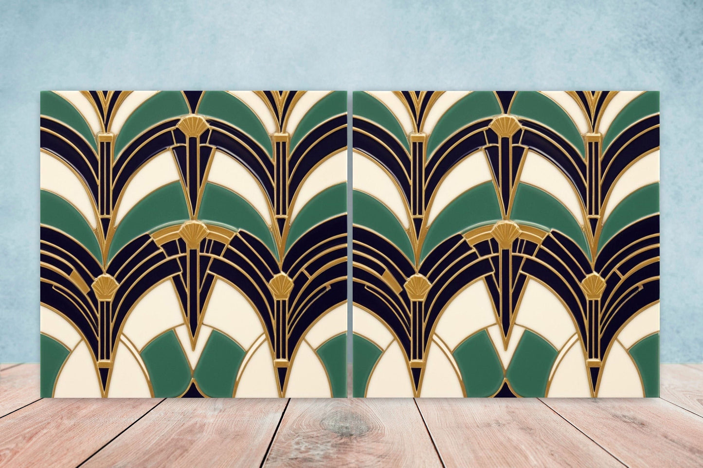 Art Deco Ceramic tiles - Set of 2 Art Deco Wall Decor Geometric Tiles - Kitchen Backsplash Tiles, Table Decorative Tiles, Bathroom Tiles