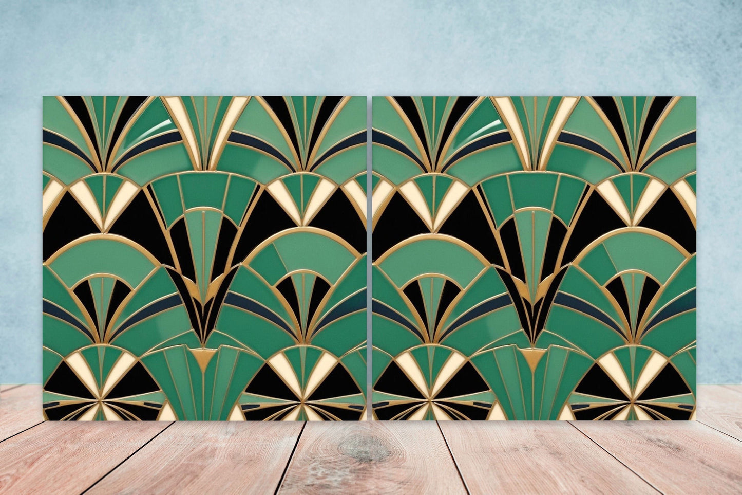 Art Deco Ceramic tiles - Set of 2 Art Deco Wall Decor Geometric Tiles - Kitchen Backsplash Tiles, Table Decorative Tiles, Bathroom Tiles